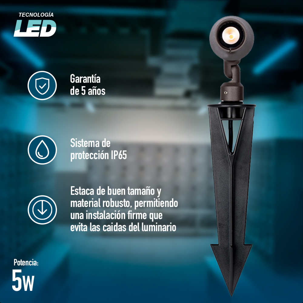 Estaca para Jardín lámpara 5W Luz Cálida 3000K Ilumina 500 lm A prueba de agua IP65