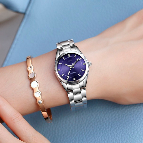 Reloj Mujer Acero Inoxidable Elegante Metal Contra Agua Cx Color de la correa Azul marino