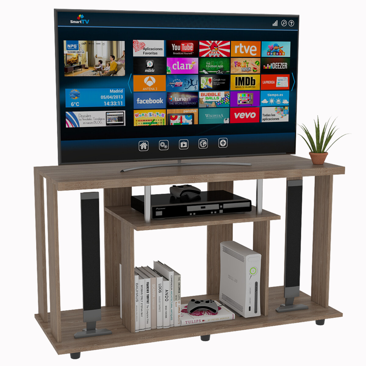 MUEBLE ARMABLE PARA TV DE 50" CON ESPACIOS PARA CONSOLAS DE VIDEOJUEGO O BOCINAS MODELO LANNES