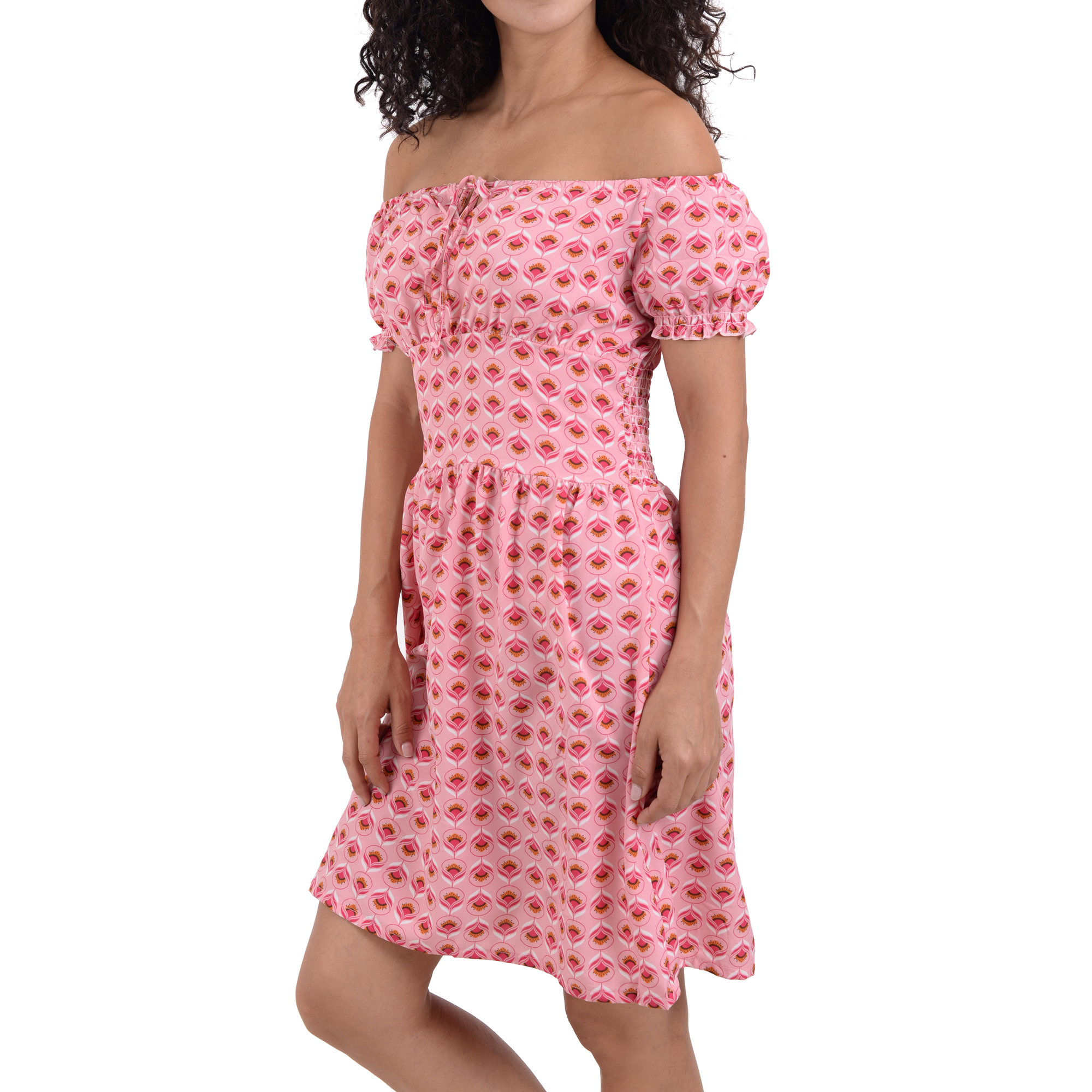 Vestido Primavera Estampados Resorte En Pecho Hombros Descubiertos Para Mujer Dama