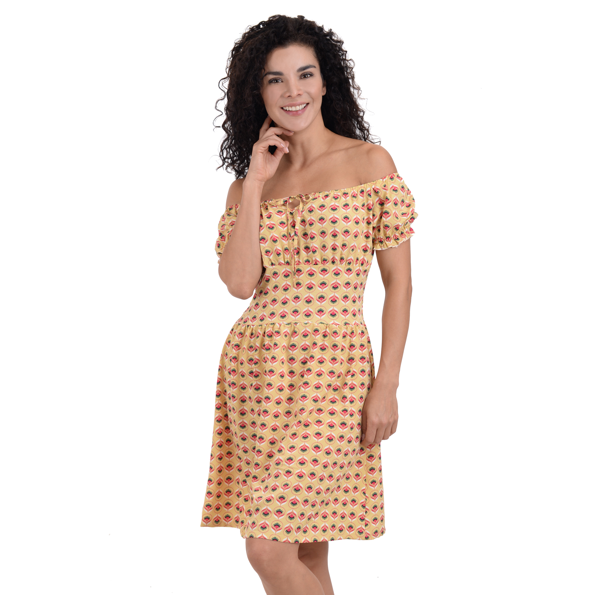 Vestido Primavera Estampados Resorte En Pecho Hombros Descubiertos Para Mujer Dama