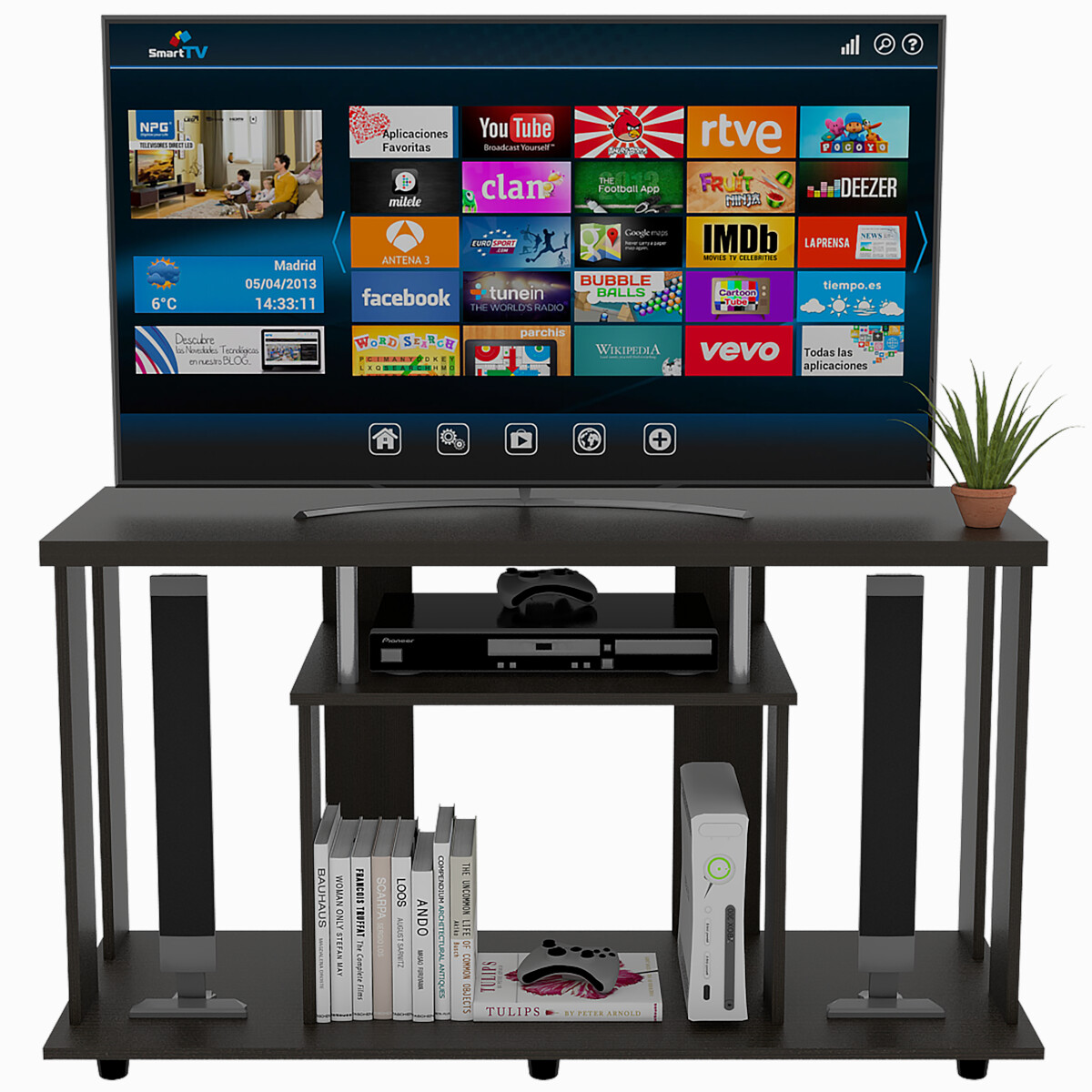 MUEBLE ARMABLE PARA TV DE 50" CON ESPACIOS PARA CONSOLAS DE VIDEOJUEGO O BOCINAS MODELO LANNES COLOR CAFE