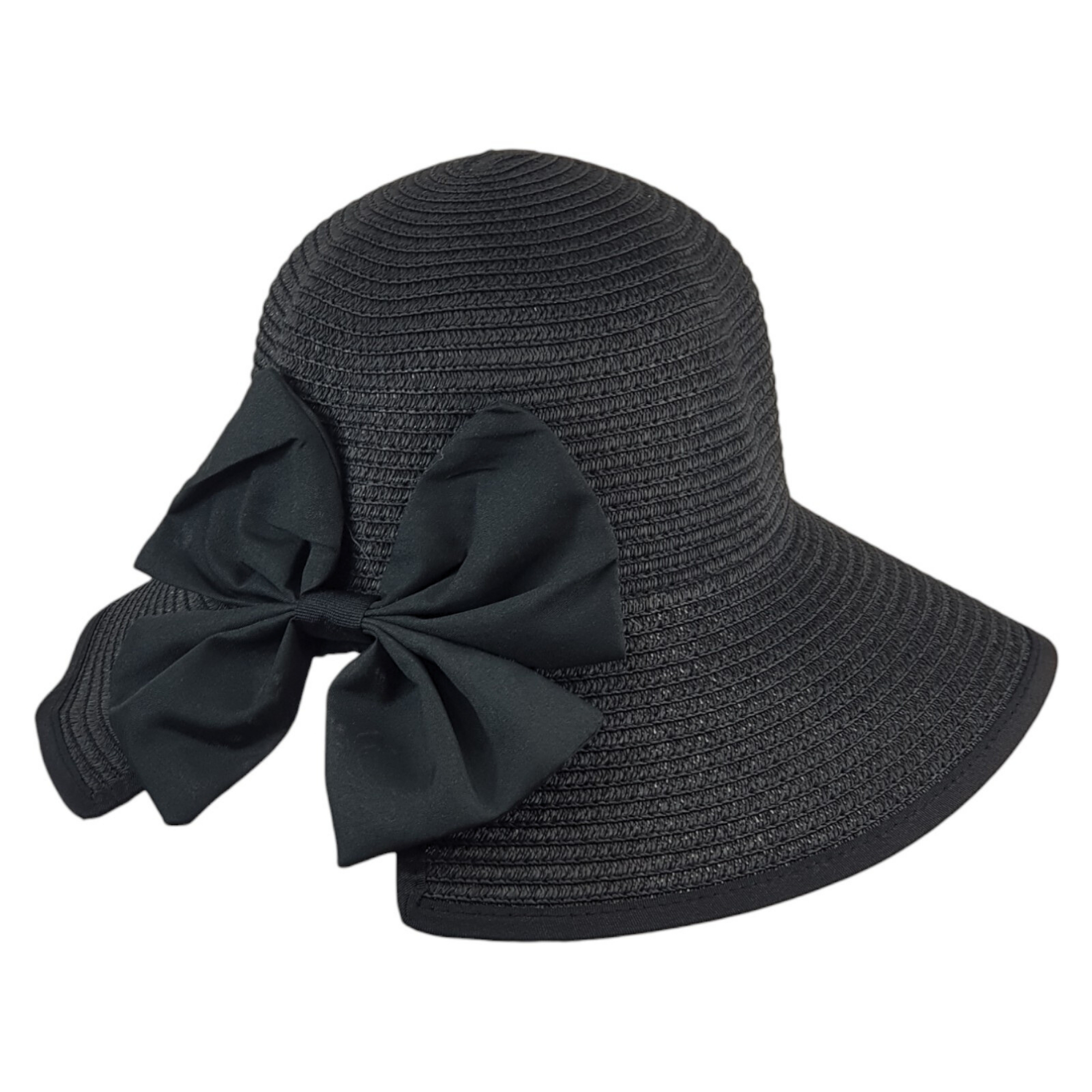 Sombrero de Mujer para Sol Playa Protección Paja Plegable Transpirable - Negro.