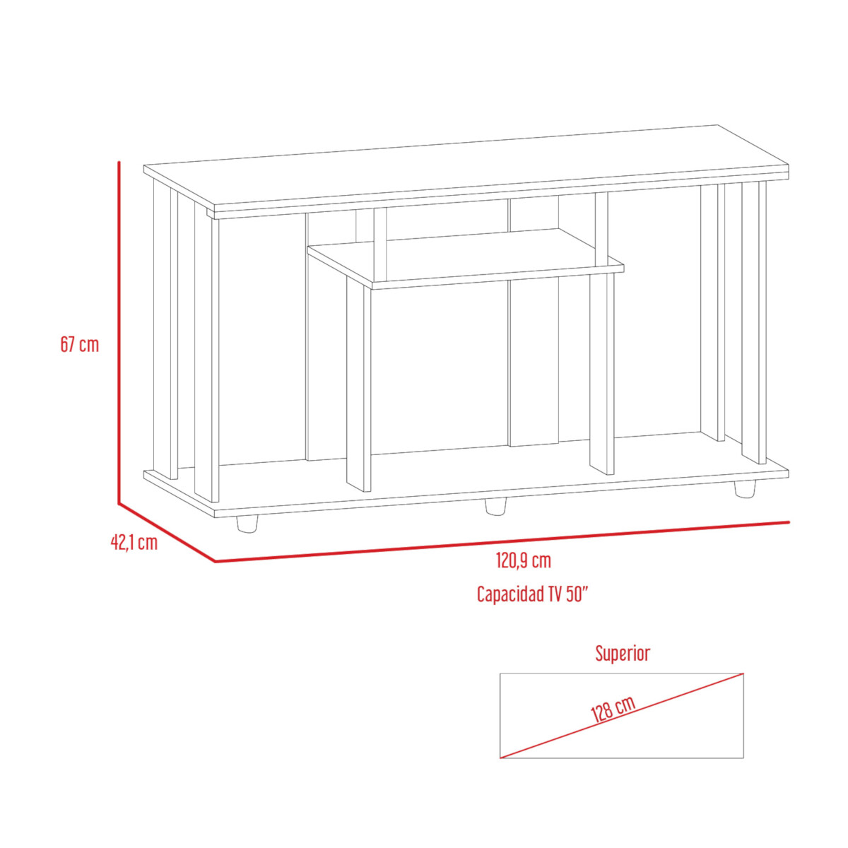 MUEBLE ARMABLE PARA TV DE 50" CON ESPACIOS PARA CONSOLAS DE VIDEOJUEGO O BOCINAS MODELO LANNES COLOR CAFE