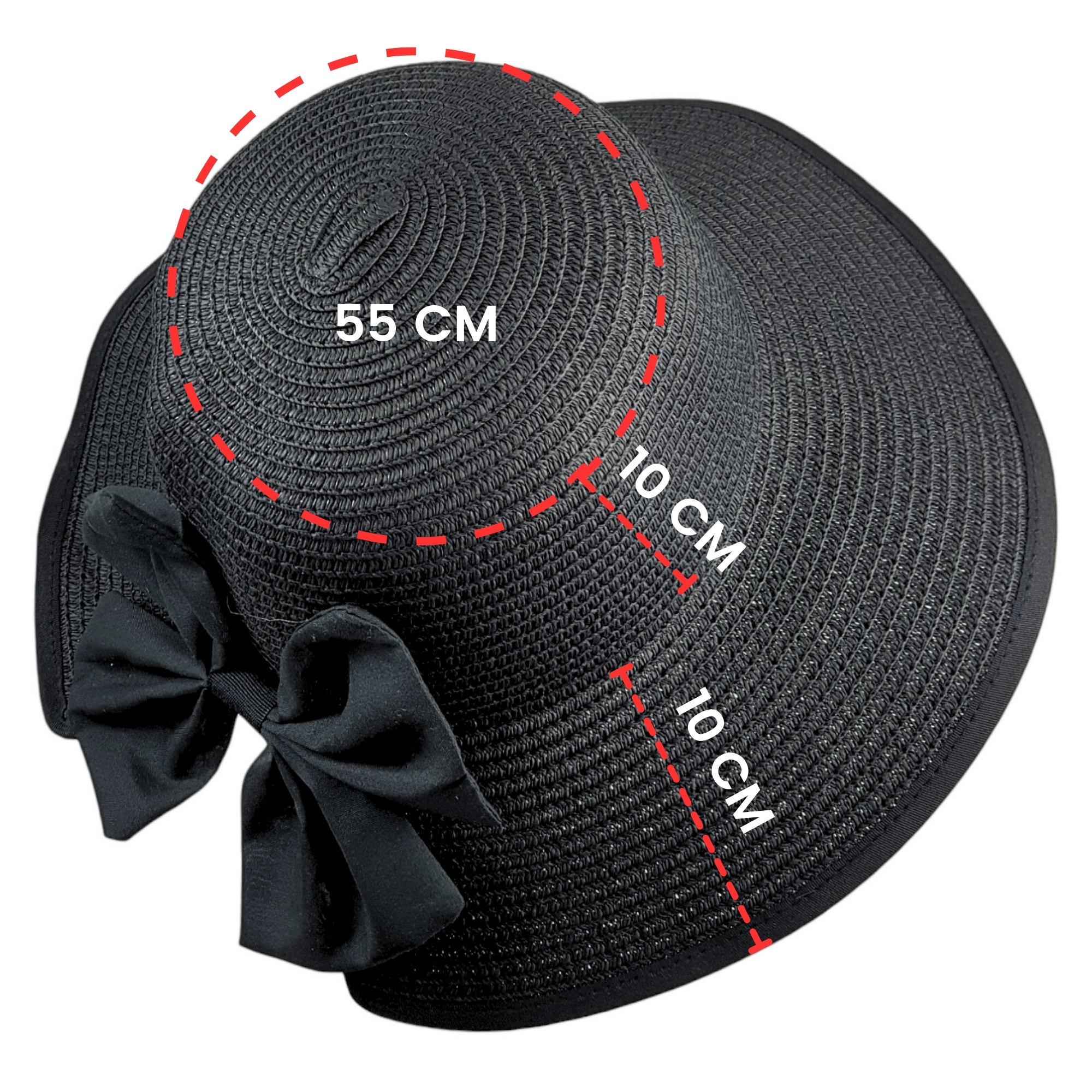 Sombrero de Mujer para Sol Playa Protección Paja Plegable Transpirable - Negro.