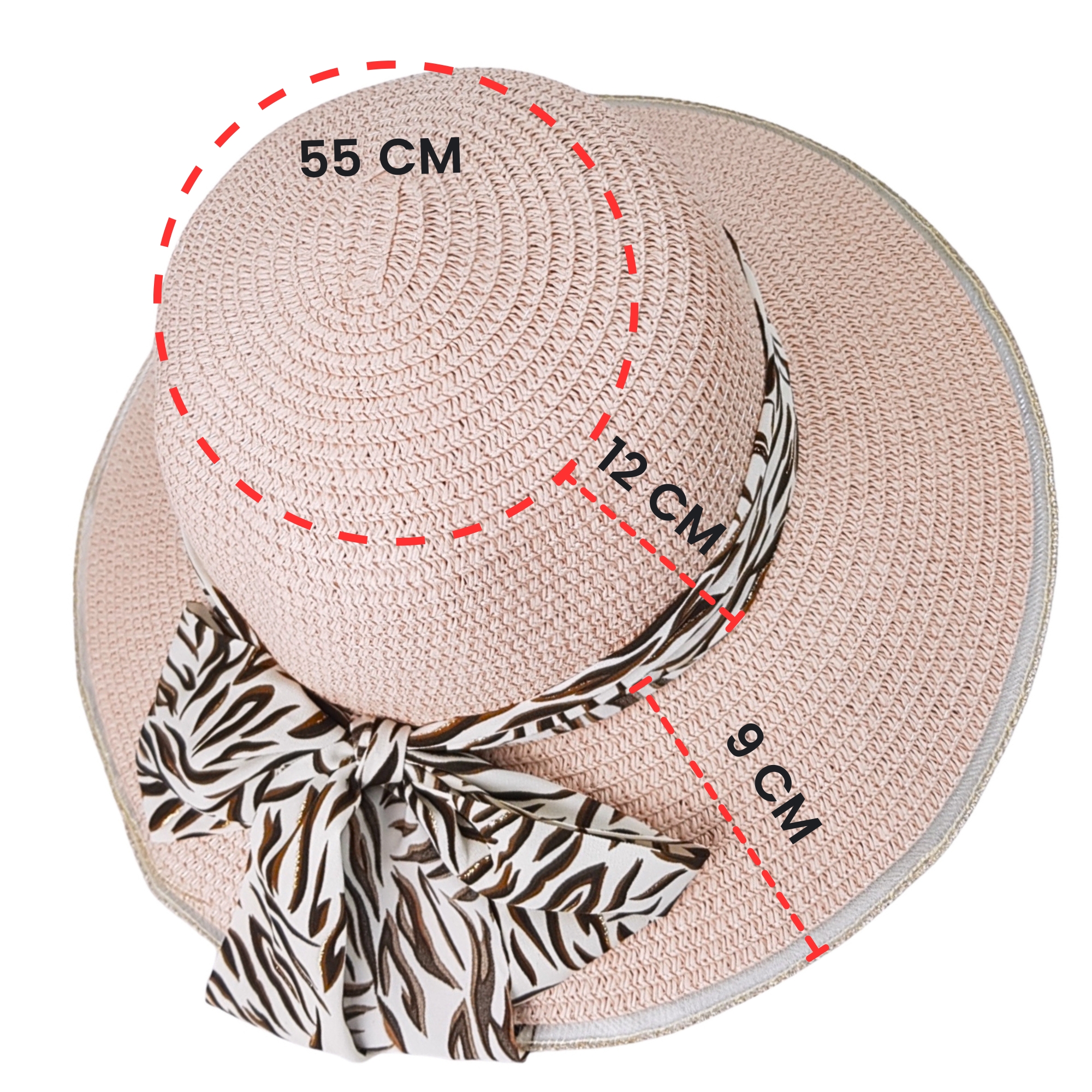 Sombrero de Mujer de Ala Ancha Sol Playa Protección Paja Plegable - Rosa.