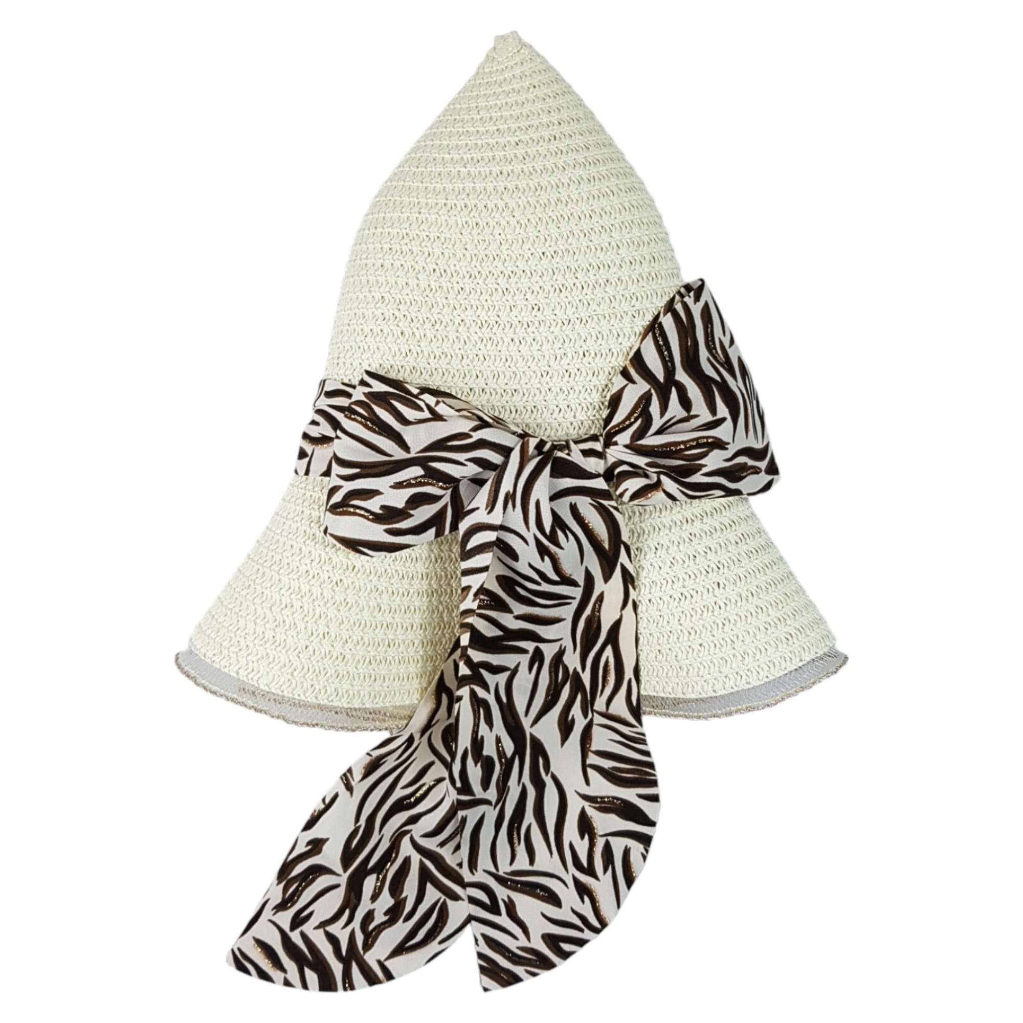   Sombrero de Playa para Mujer con Ala de 9 cm y Plegable, Diseño con Resorte para Mantener Fijo, Protección UV - Blanco.