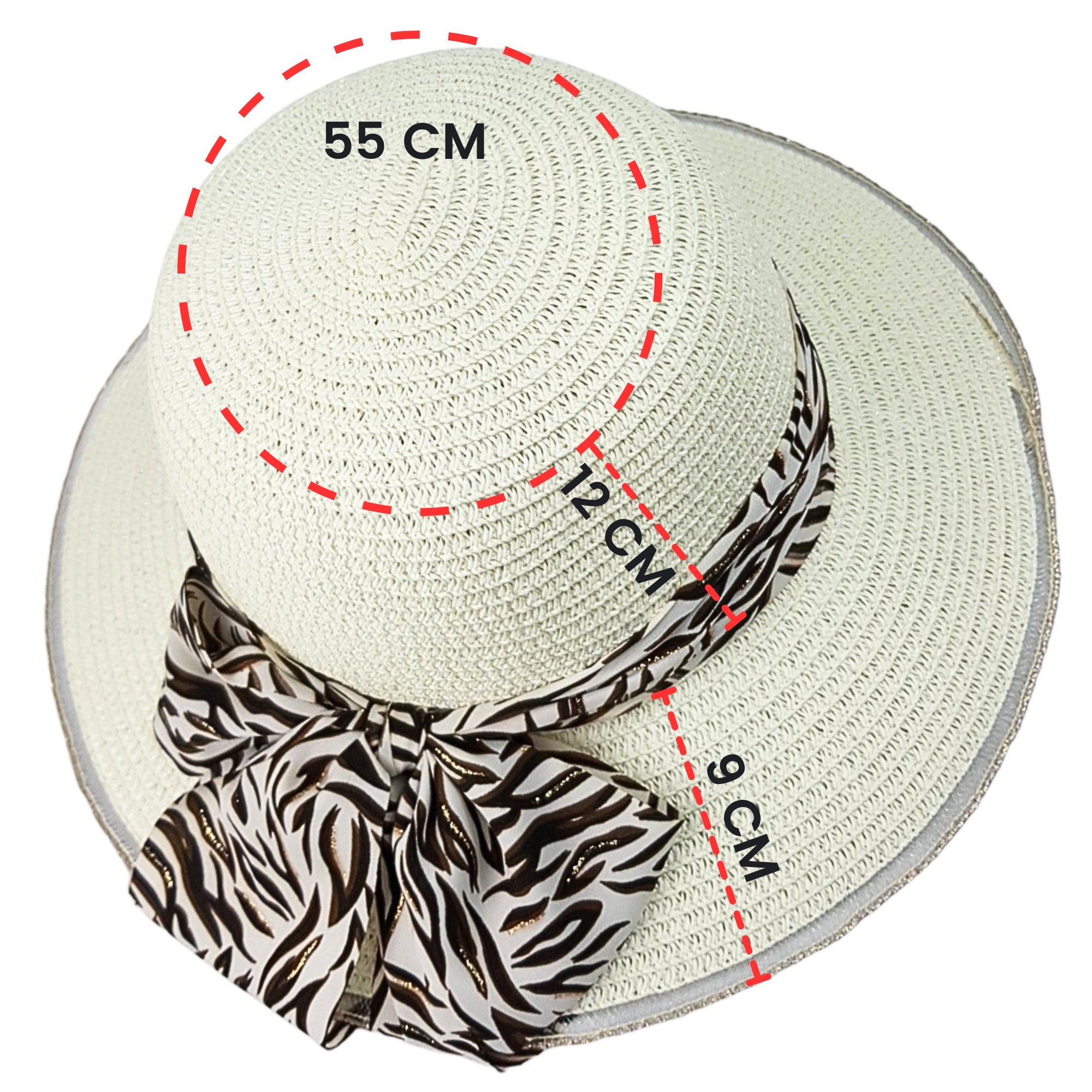   Sombrero de Playa para Mujer con Ala de 9 cm y Plegable, Diseño con Resorte para Mantener Fijo, Protección UV - Blanco.