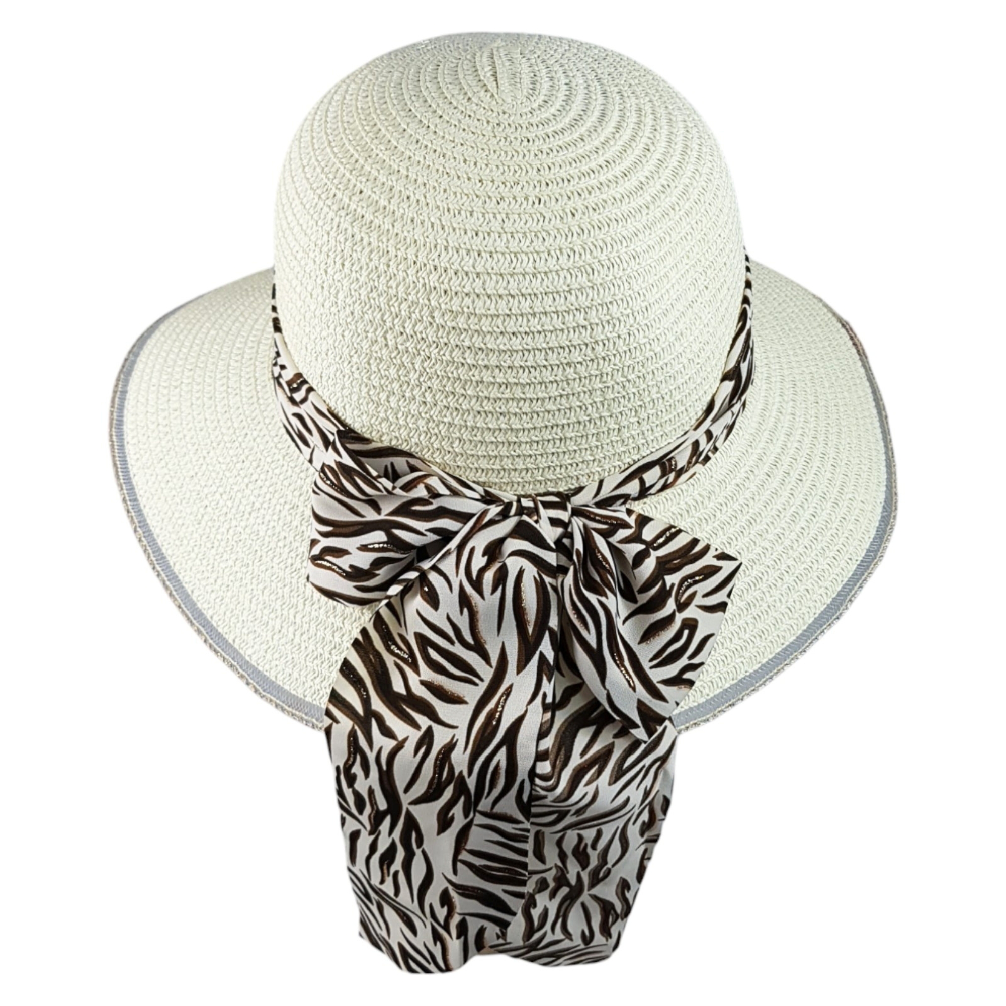   Sombrero de Playa para Mujer con Ala de 9 cm y Plegable, Diseño con Resorte para Mantener Fijo, Protección UV - Blanco.