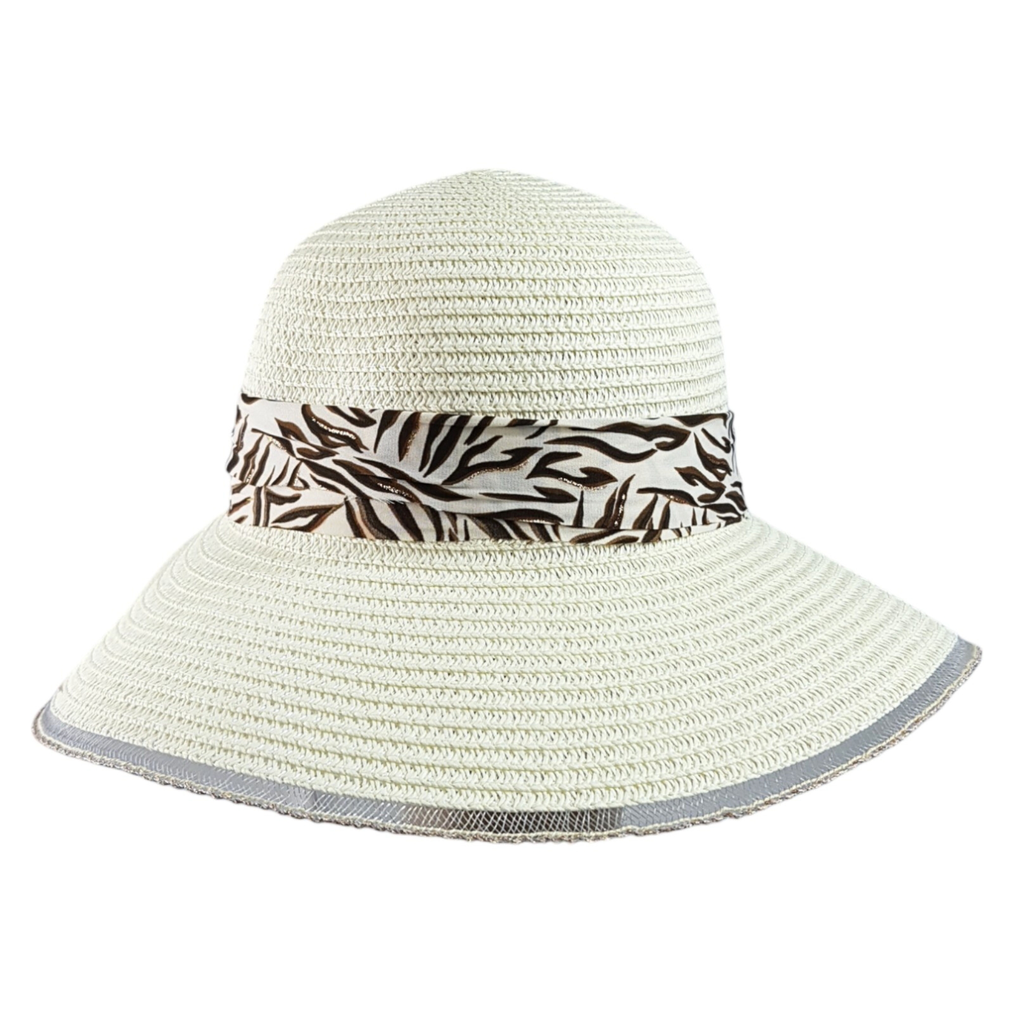   Sombrero de Playa para Mujer con Ala de 9 cm y Plegable, Diseño con Resorte para Mantener Fijo, Protección UV - Blanco.
