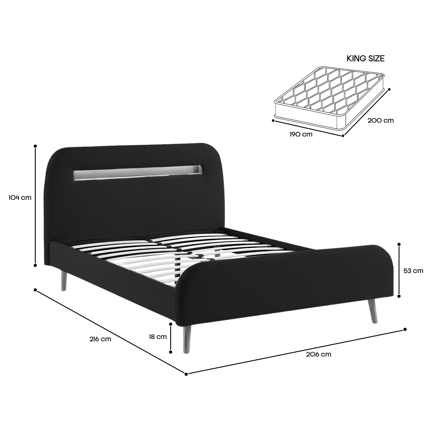 Base King Size Moderno Luces Led Bossa Diamond.