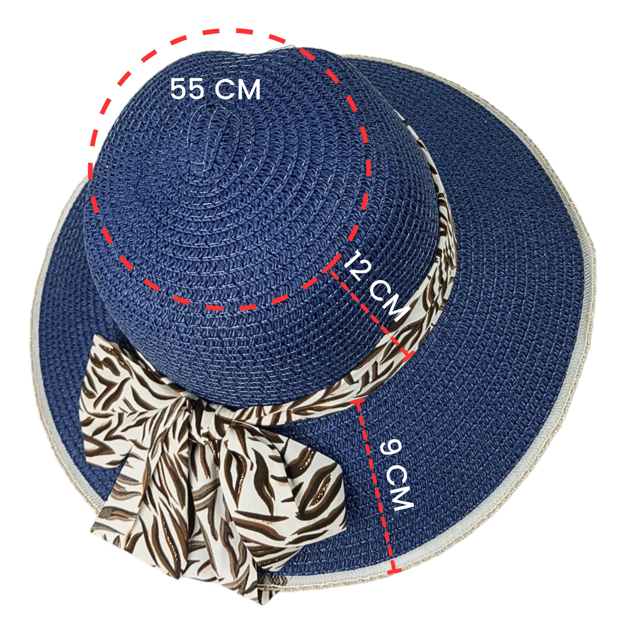   Sombrero de Playa para Mujer con Ala de 9 cm y Plegable, Diseño con Resorte para Mantener Fijo, Protección UV - Azul.
