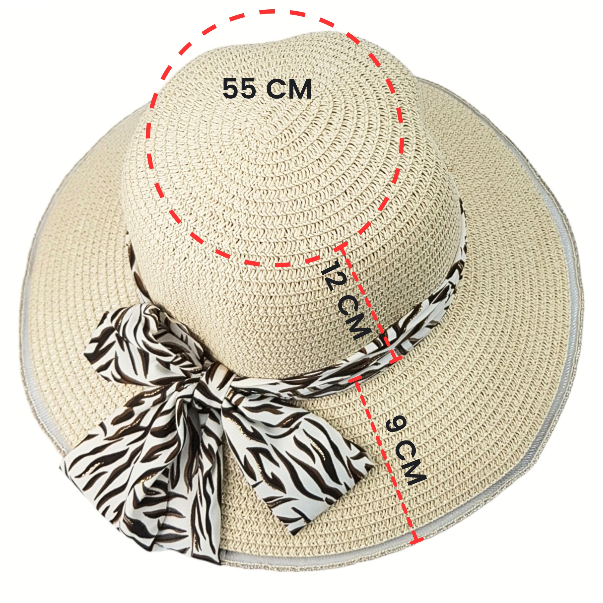   Sombrero de Playa para Mujer con Ala de 9 cm y Plegable, Diseño con Resorte para Mantener Fijo, Protección UV - Beige.