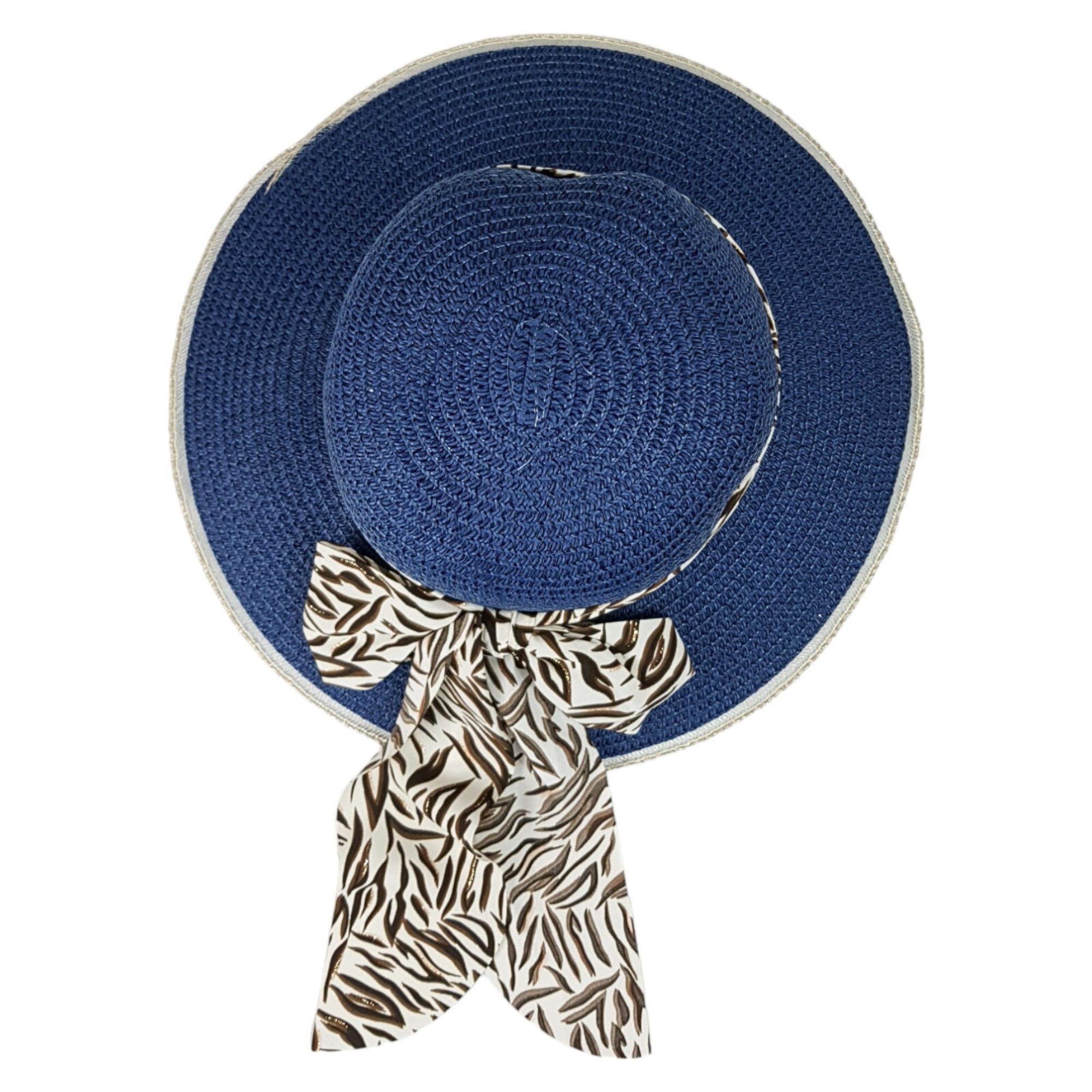   Sombrero de Playa para Mujer con Ala de 9 cm y Plegable, Diseño con Resorte para Mantener Fijo, Protección UV - Azul.