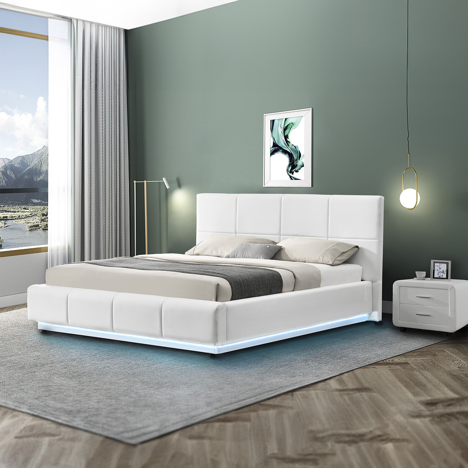 Base King Size Moderno Luz LED y Almacenamiento Bossa Kane.