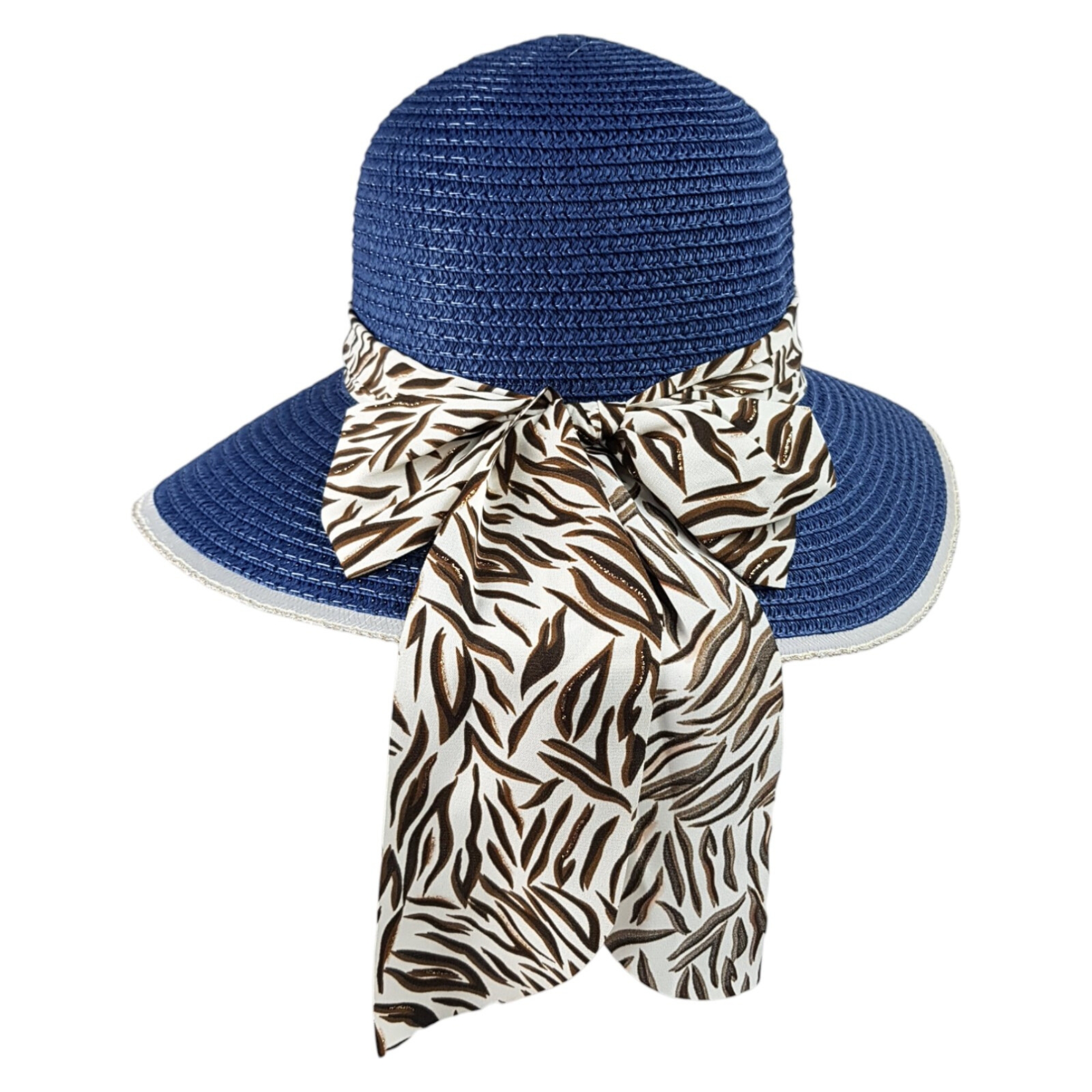   Sombrero de Playa para Mujer con Ala de 9 cm y Plegable, Diseño con Resorte para Mantener Fijo, Protección UV - Azul.