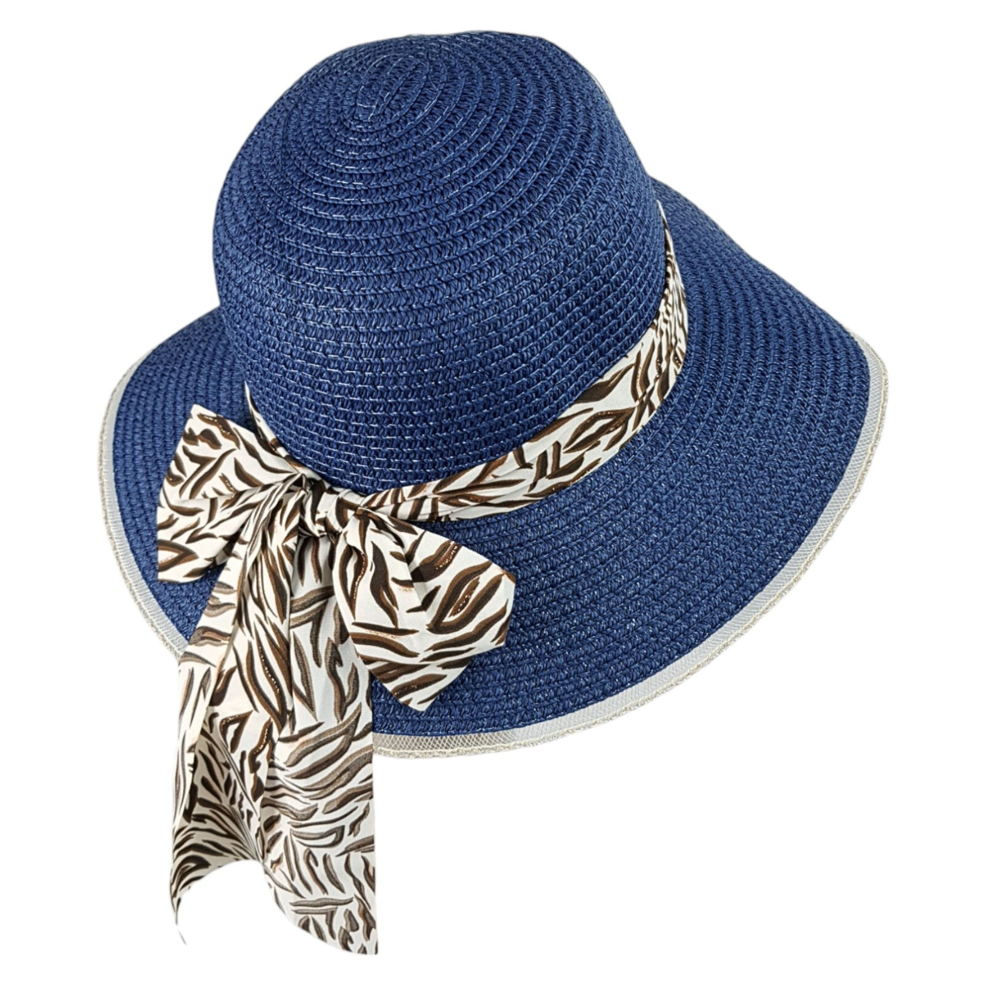   Sombrero de Playa para Mujer con Ala de 9 cm y Plegable, Diseño con Resorte para Mantener Fijo, Protección UV - Azul.