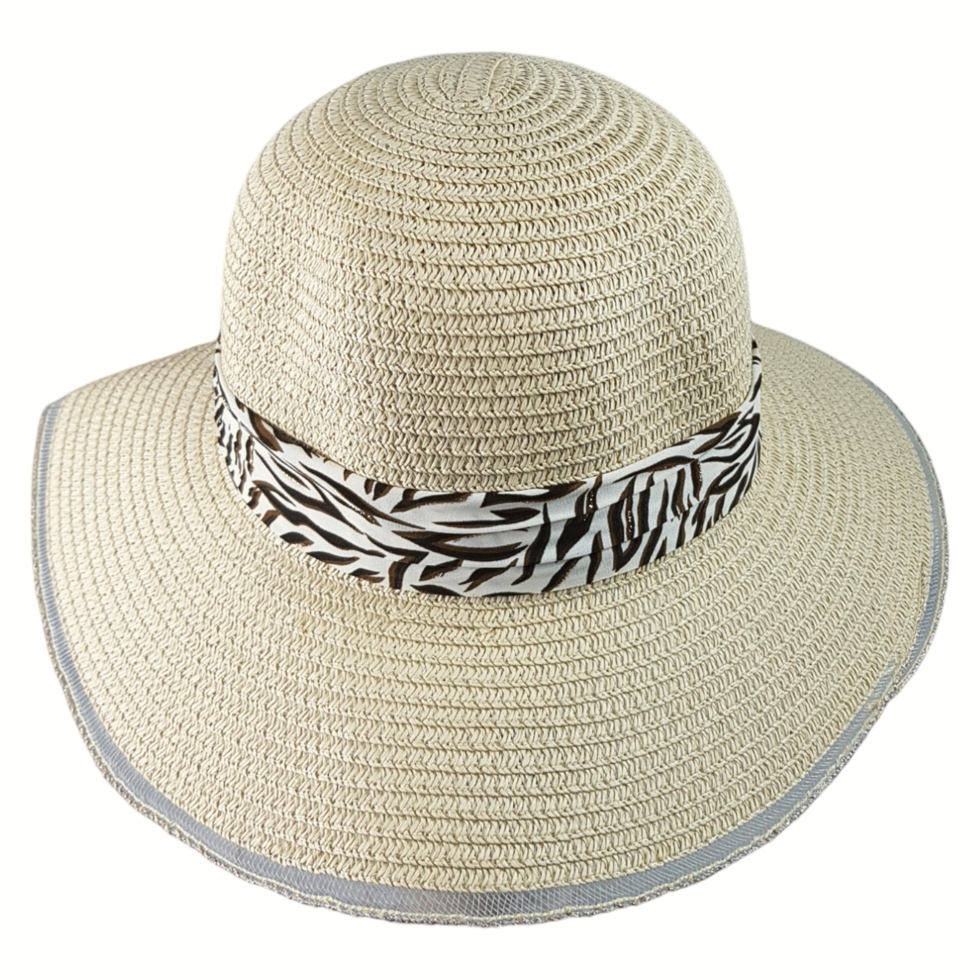   Sombrero de Playa para Mujer con Ala de 9 cm y Plegable, Diseño con Resorte para Mantener Fijo, Protección UV - Beige.