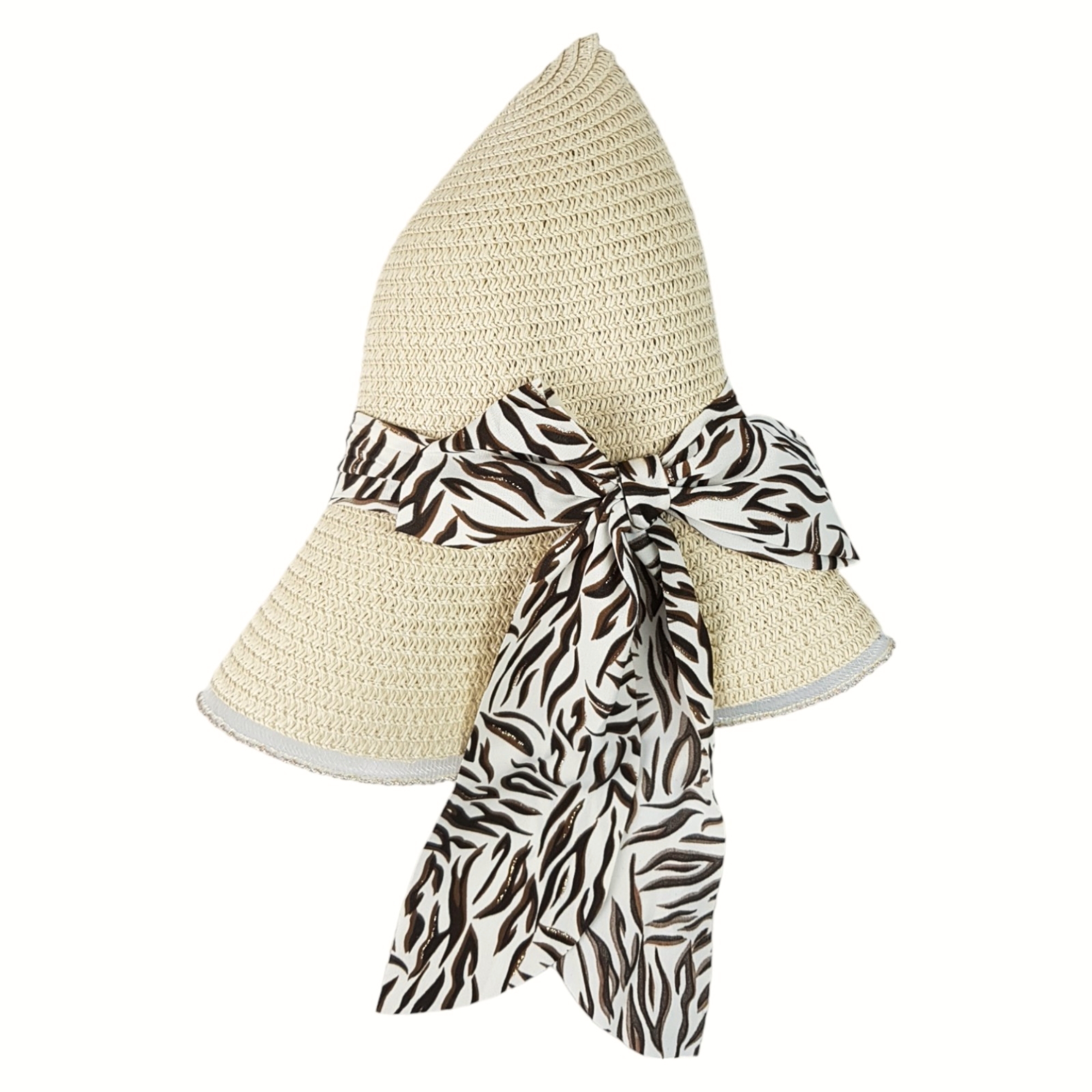   Sombrero de Playa para Mujer con Ala de 9 cm y Plegable, Diseño con Resorte para Mantener Fijo, Protección UV - Beige.
