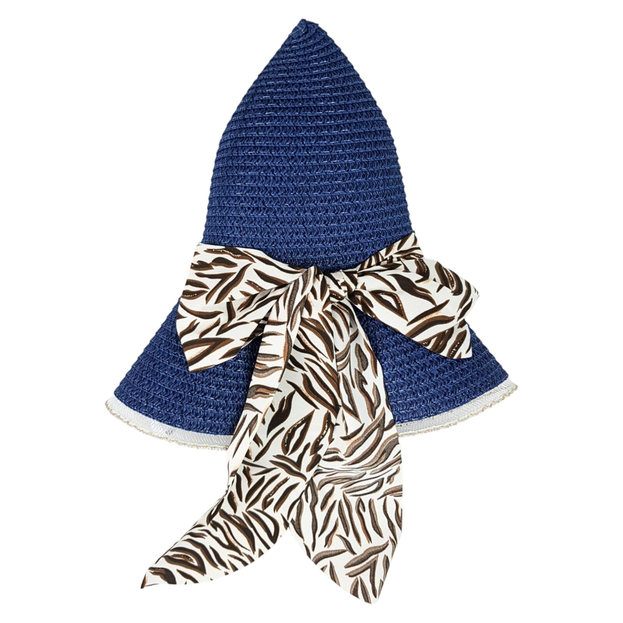   Sombrero de Playa para Mujer con Ala de 9 cm y Plegable, Diseño con Resorte para Mantener Fijo, Protección UV - Azul.