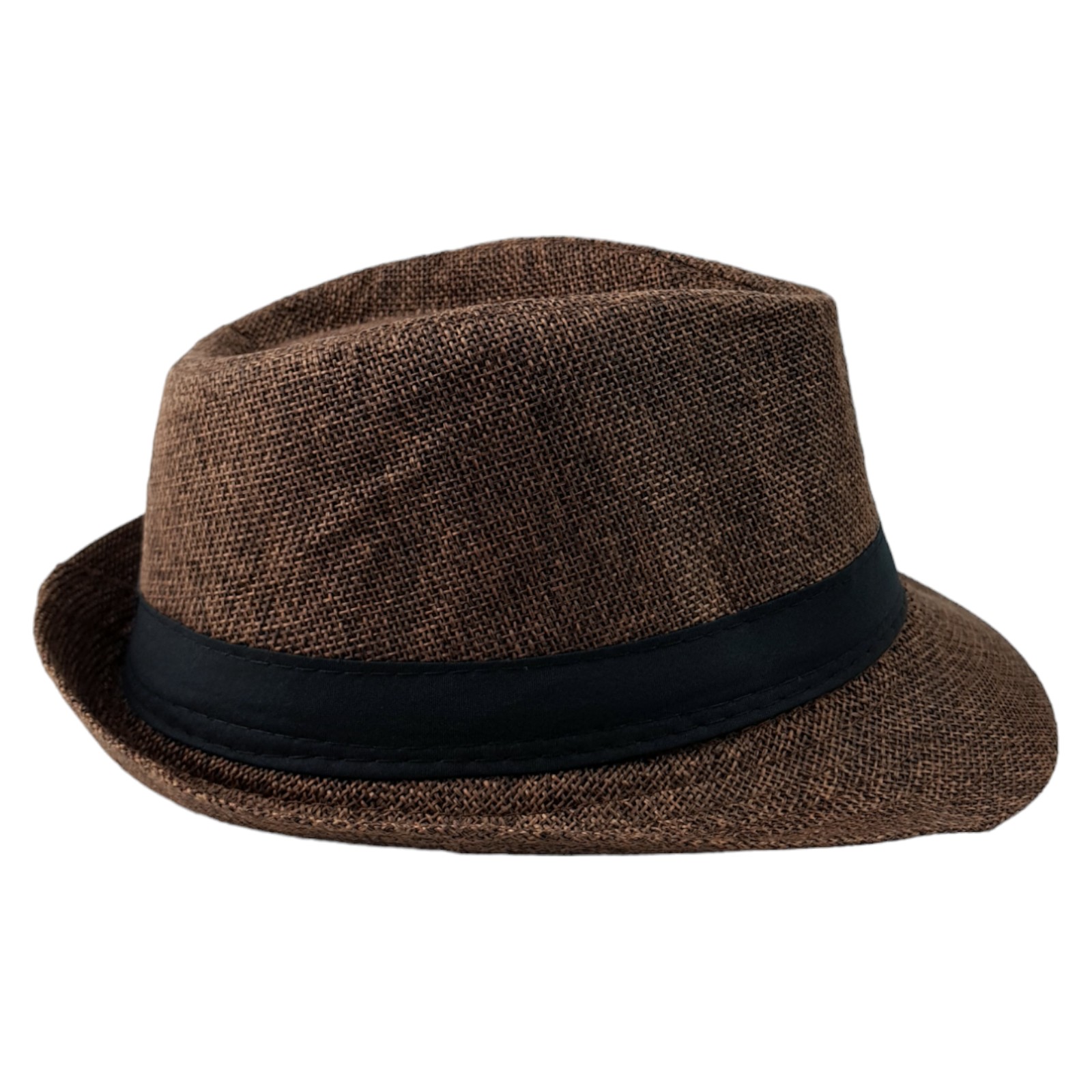 Sombrero para Niños Fedora con Banda, Ala Corta de 5 cm y 10 cm de Altura de Copa, Tela Transpirable Perfecto para Playa, Elegante Protección Solar - Cafe.