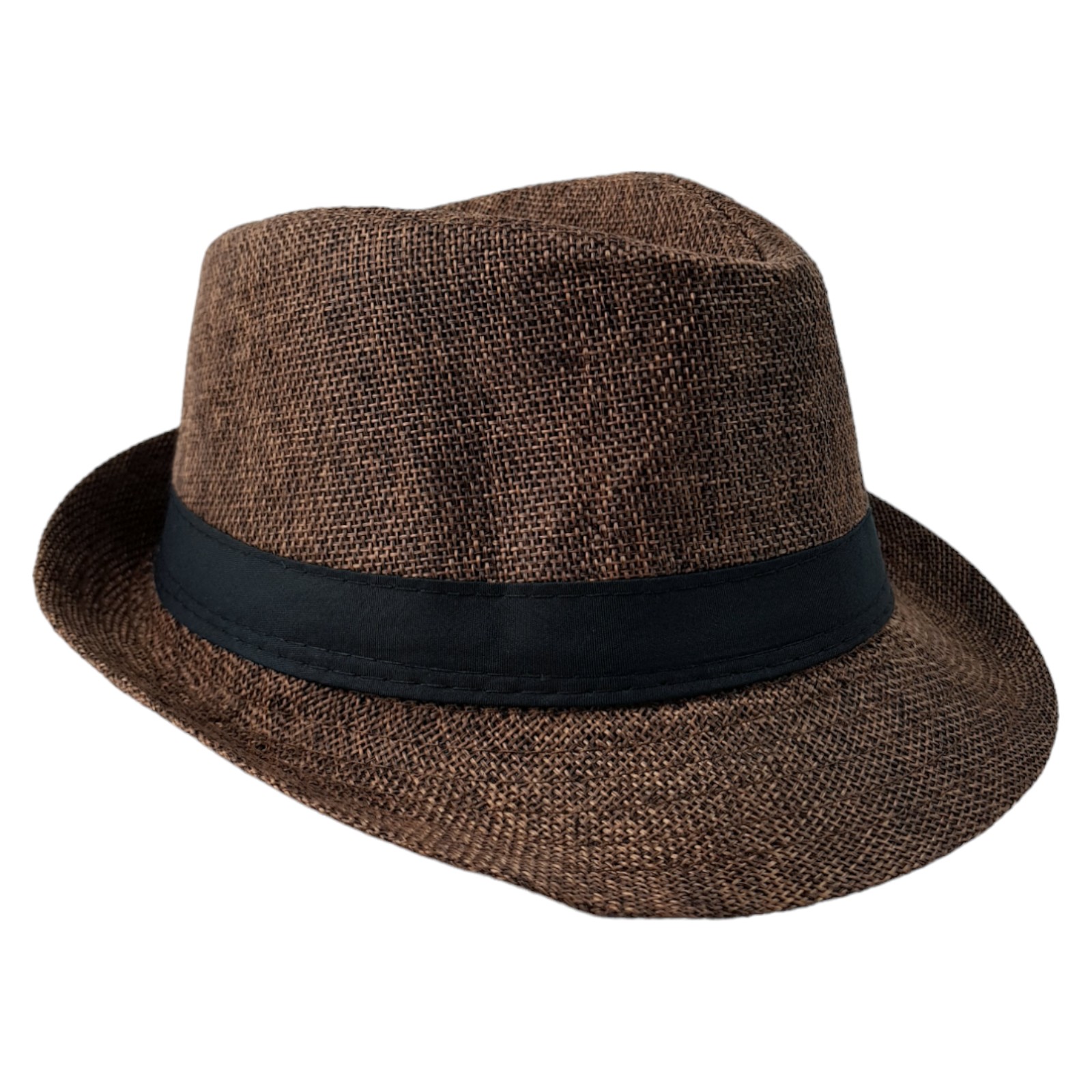 Sombrero para Niños Fedora con Banda, Ala Corta de 5 cm y 10 cm de Altura de Copa, Tela Transpirable Perfecto para Playa, Elegante Protección Solar - Cafe.