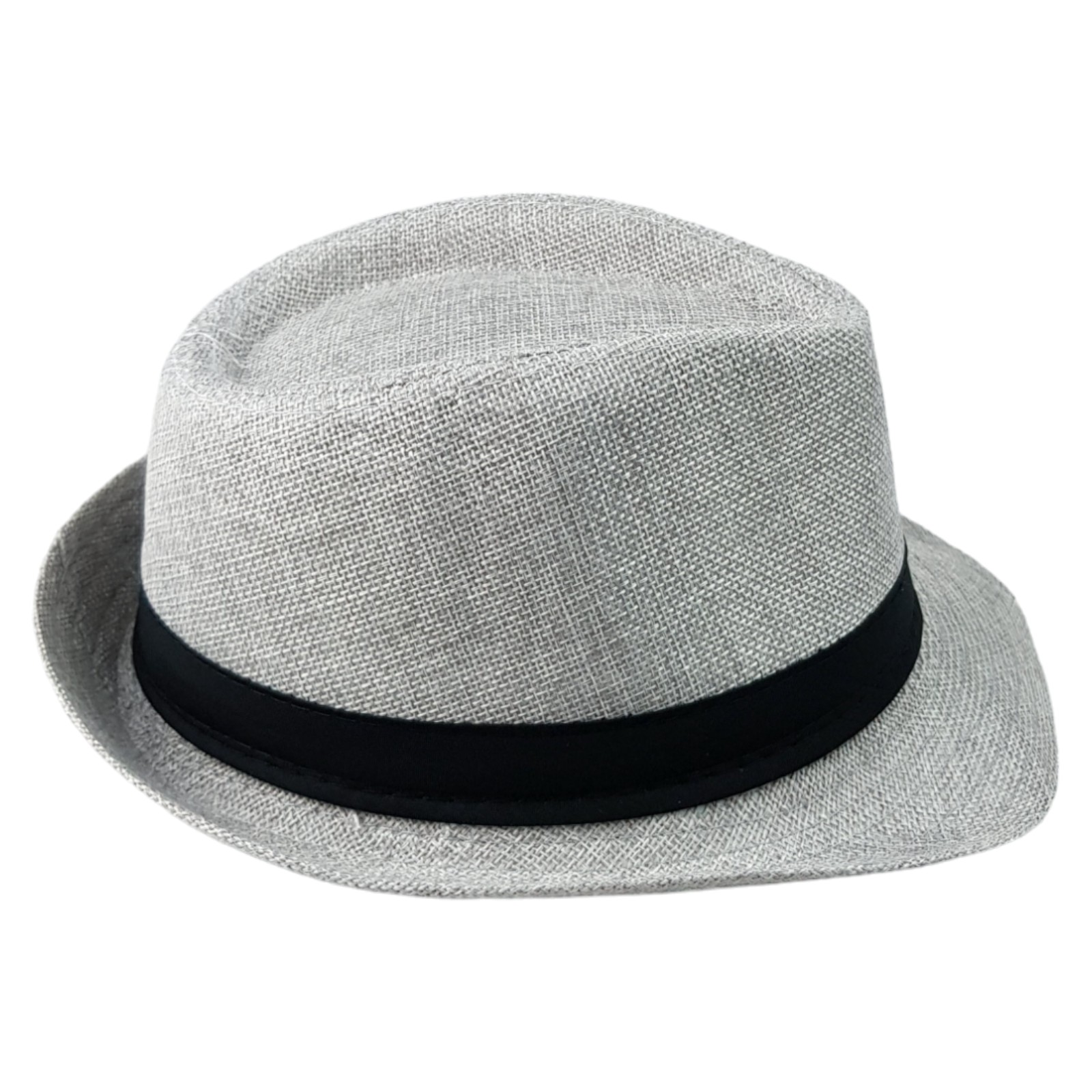 Sombrero para Niños Fedora con Banda, Ala Corta de 5 cm y 10 cm de Altura de Copa, Tela Transpirable Perfecto para Playa, Elegante Protección Solar - Plata.