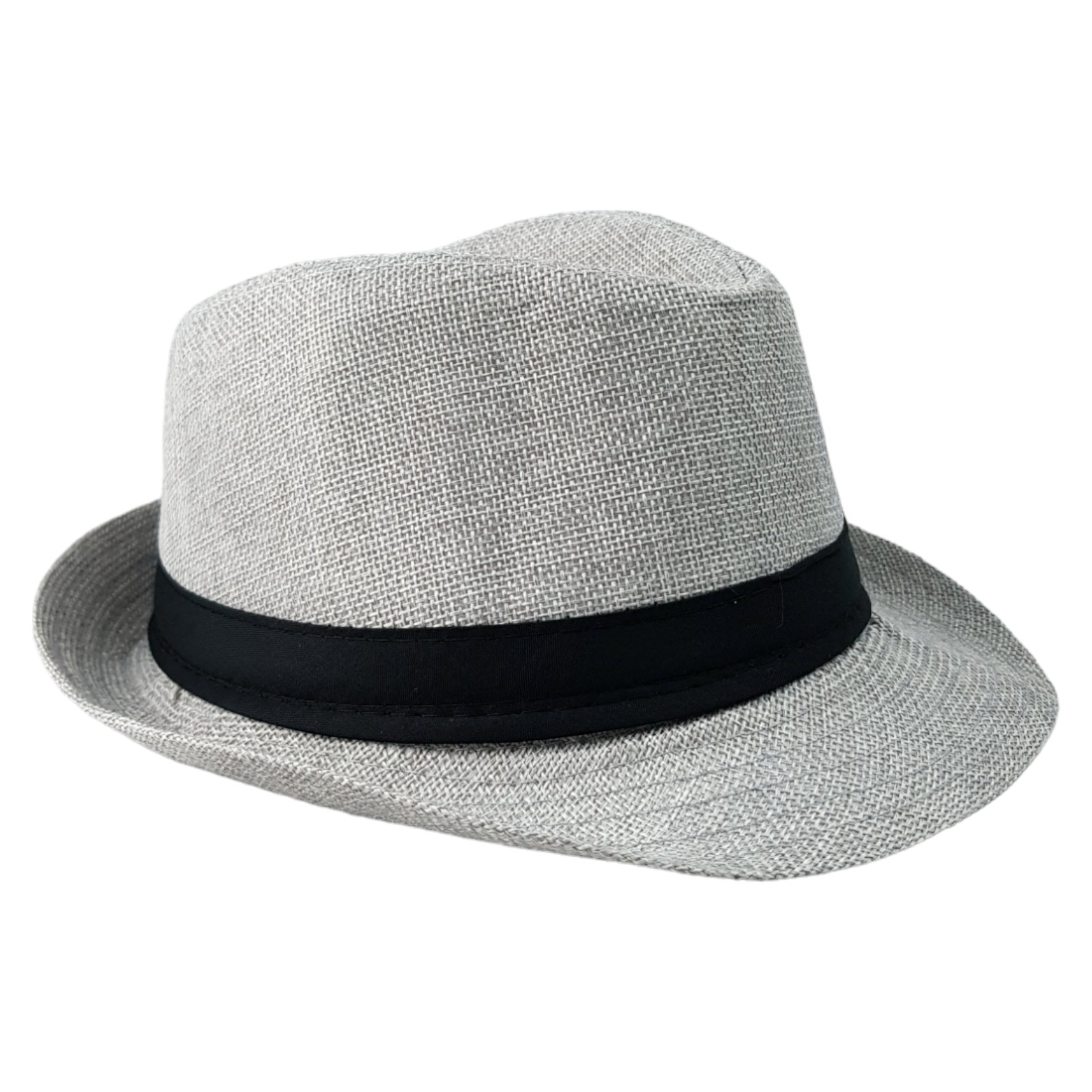 Sombrero para Niños Fedora con Banda, Ala Corta de 5 cm y 10 cm de Altura de Copa, Tela Transpirable Perfecto para Playa, Elegante Protección Solar - Plata.