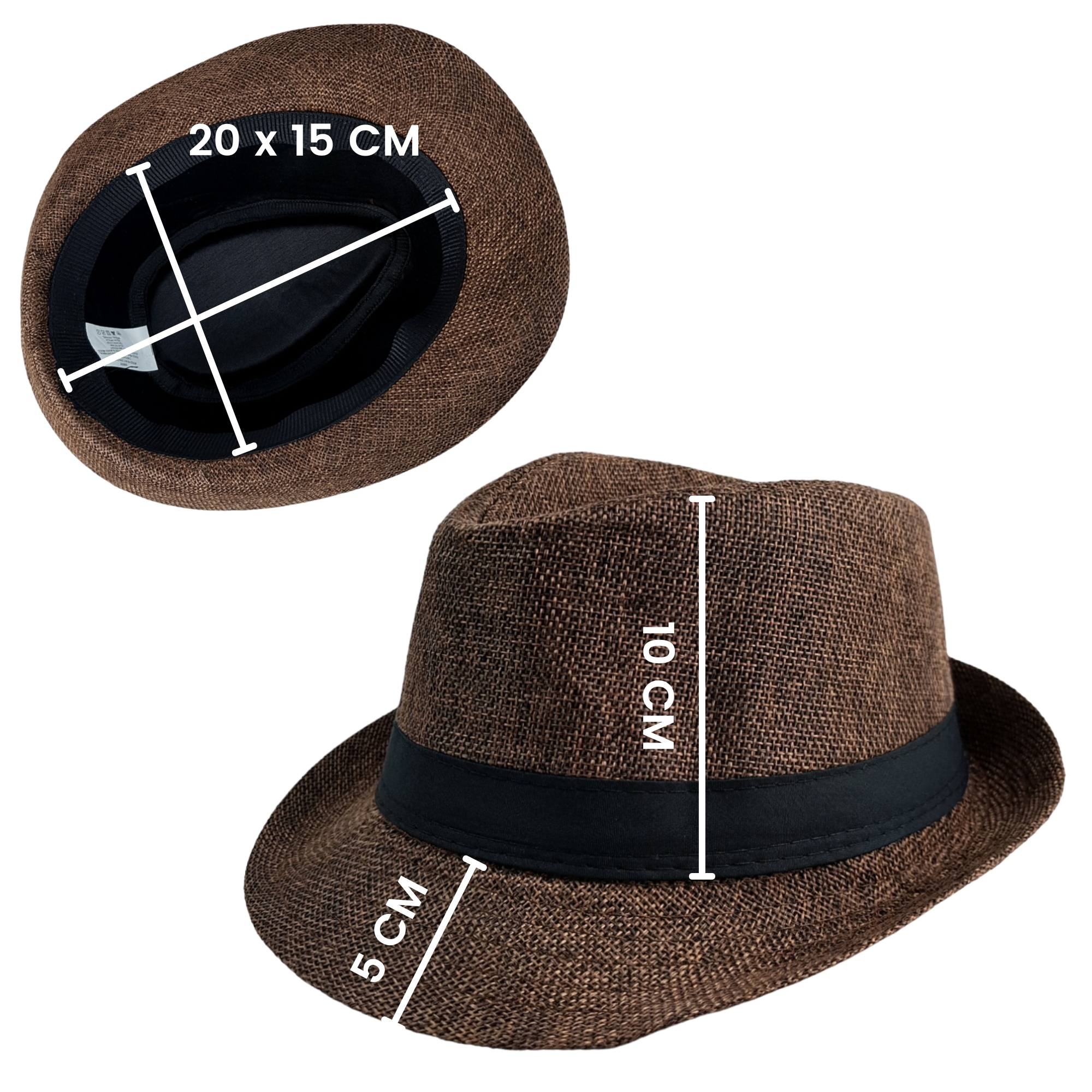 Sombrero para Niños Fedora con Banda, Ala Corta de 5 cm y 10 cm de Altura de Copa, Tela Transpirable Perfecto para Playa, Elegante Protección Solar - Cafe.