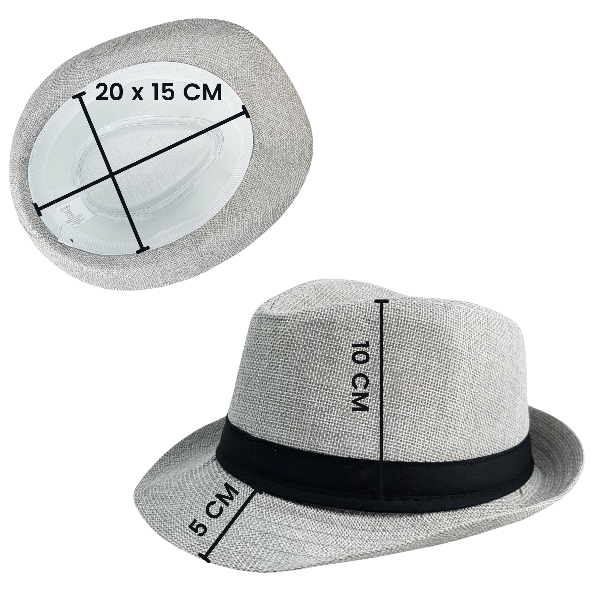 Sombrero para Niños Fedora con Banda, Ala Corta de 5 cm y 10 cm de Altura de Copa, Tela Transpirable Perfecto para Playa, Elegante Protección Solar - Plata.