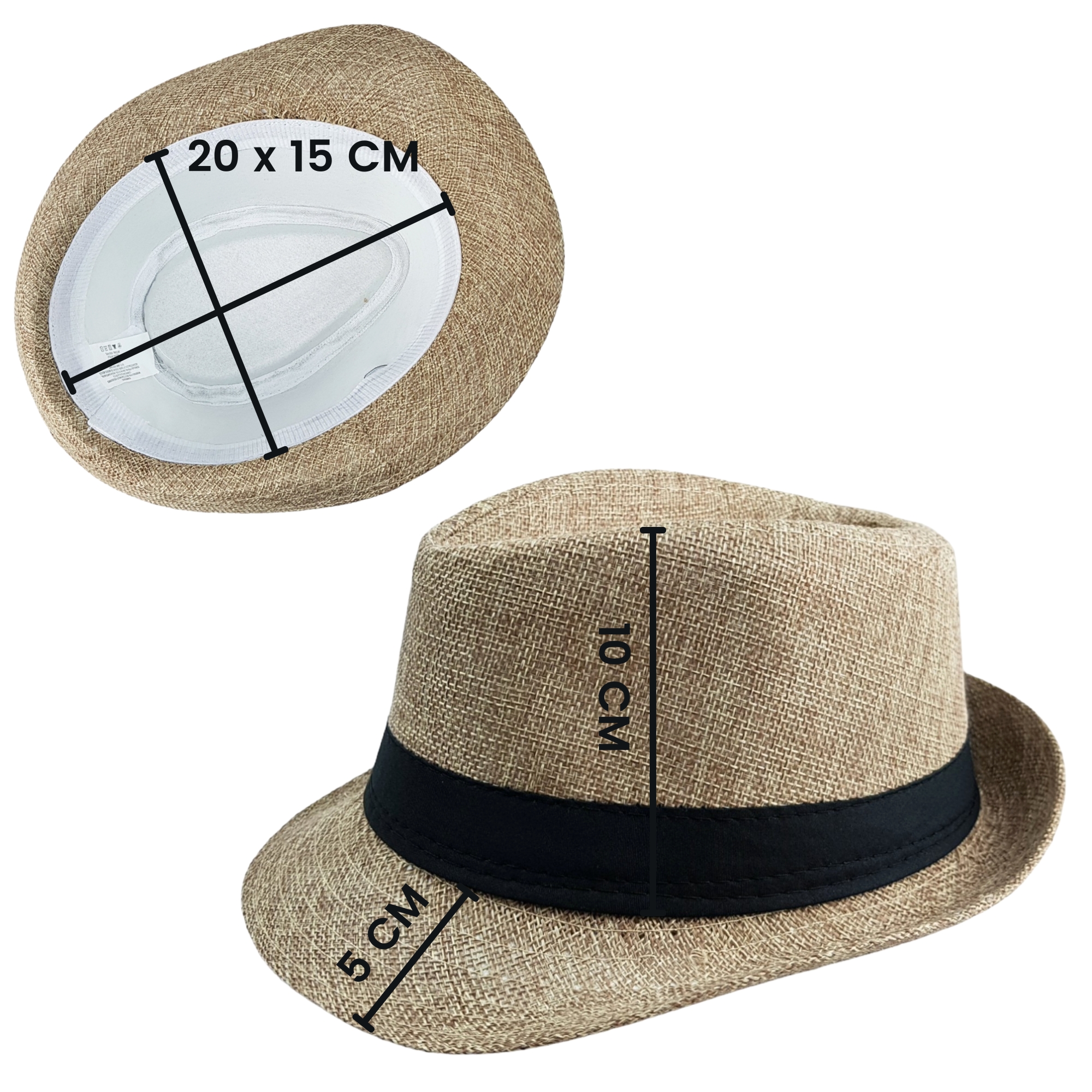 Sombrero para Niños Fedora con Banda, Ala Corta de 5 cm y 10 cm de Altura de Copa, Tela Transpirable Perfecto para Playa, Elegante Protección Solar - Beige.