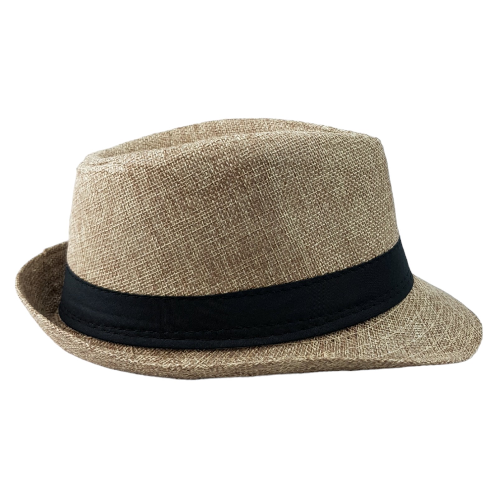 Sombrero para Niños Fedora con Banda, Ala Corta de 5 cm y 10 cm de Altura de Copa, Tela Transpirable Perfecto para Playa, Elegante Protección Solar - Beige.