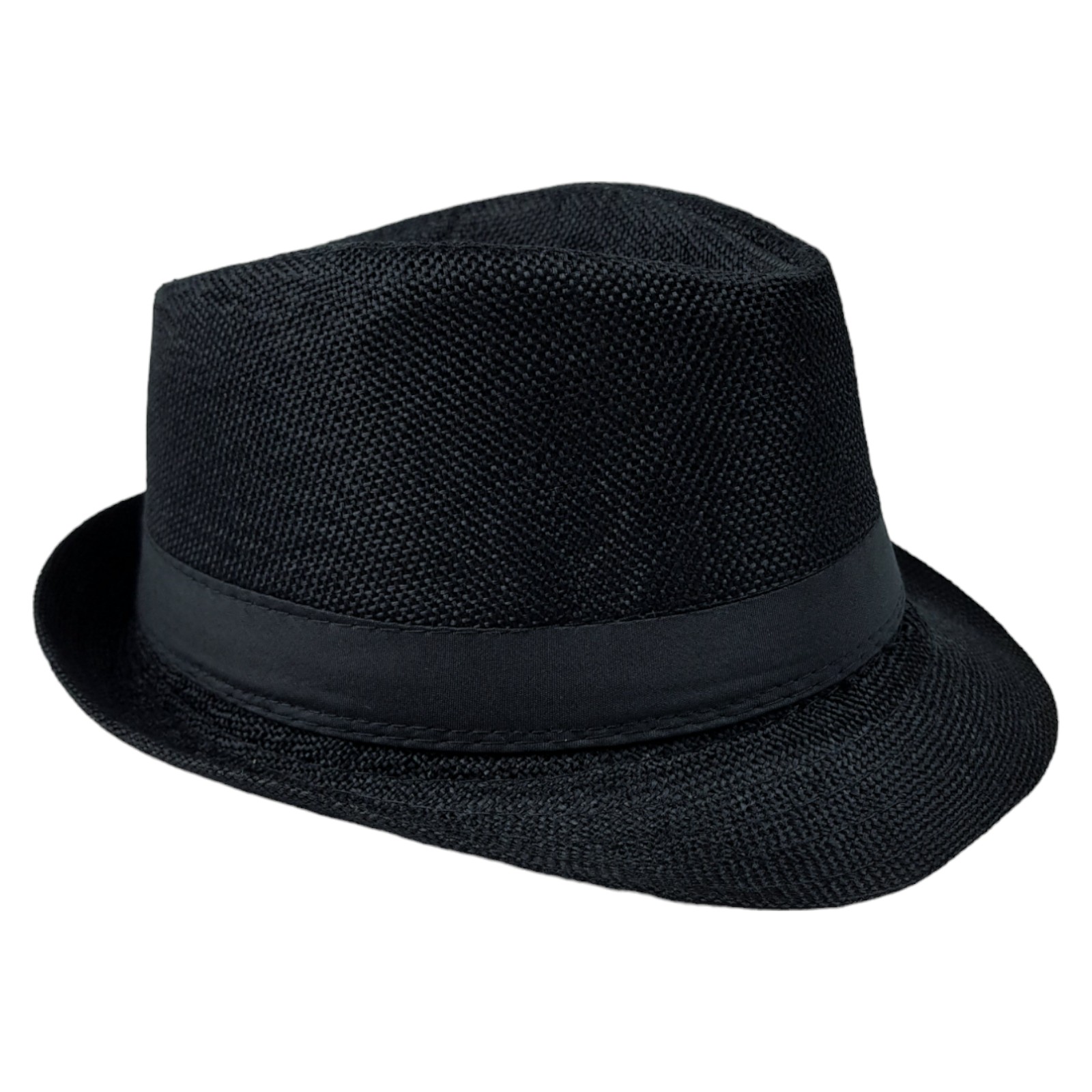 Sombrero para Niños Fedora con Banda, Ala Corta de 5 cm y 10 cm de Altura de Copa, Tela Transpirable Perfecto para Playa, Elegante Protección Solar - Negro.