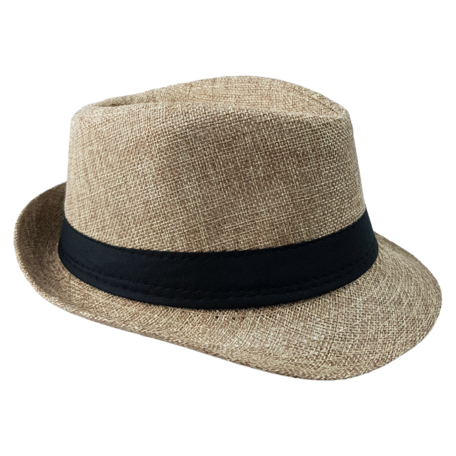 Sombrero para Niños Fedora con Banda, Ala Corta de 5 cm y 10 cm de Altura de Copa, Tela Transpirable Perfecto para Playa, Elegante Protección Solar - Beige.