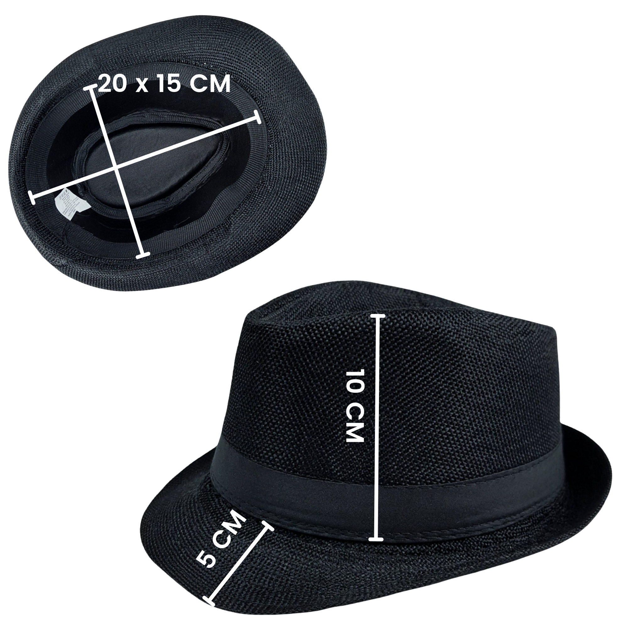 Sombrero para Niños Fedora con Banda, Ala Corta de 5 cm y 10 cm de Altura de Copa, Tela Transpirable Perfecto para Playa, Elegante Protección Solar - Negro.
