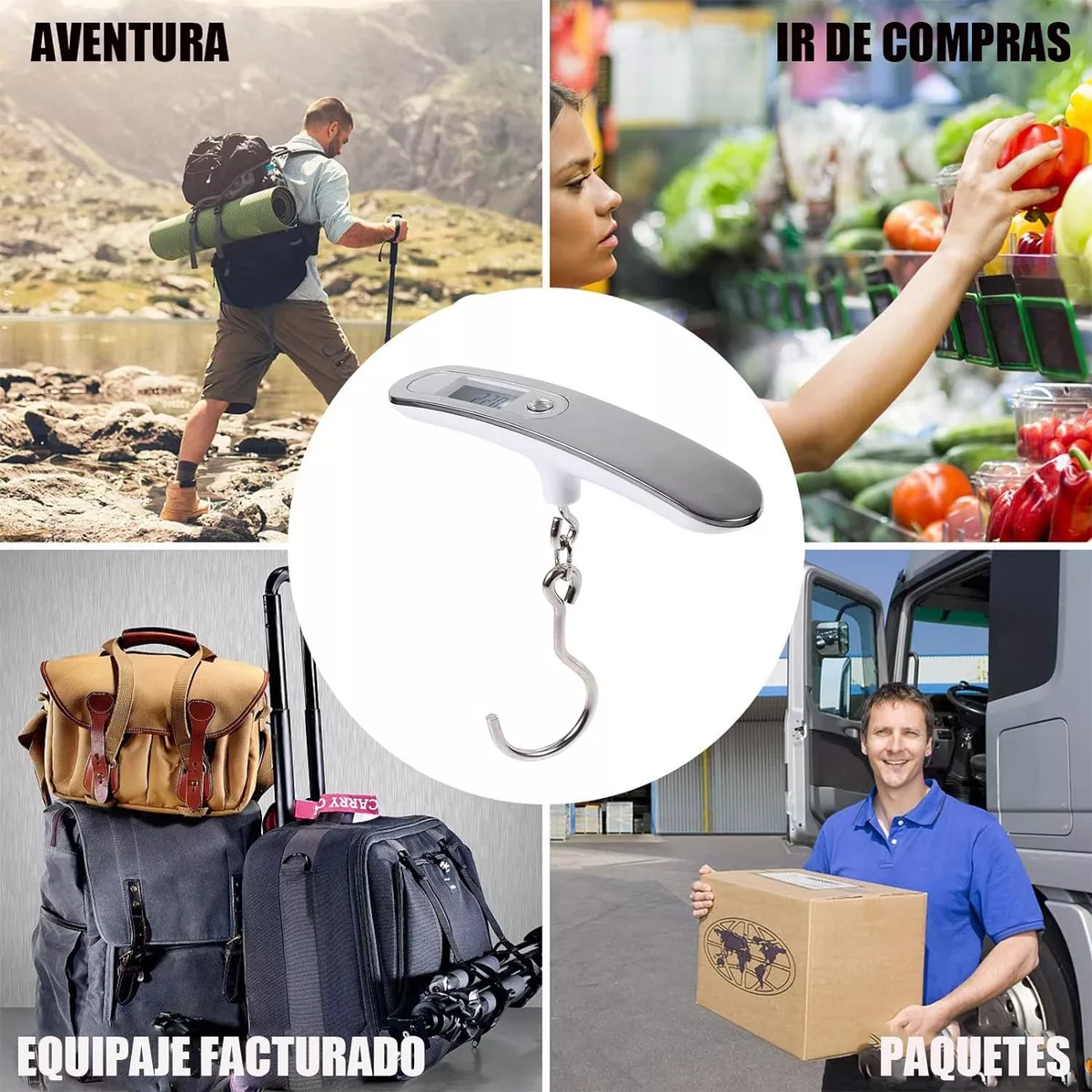 Báscula Equipaje Portátil - Pesa Maletas Hasta 40kg, Pantalla LCD, Mango En T, Peso 70g
