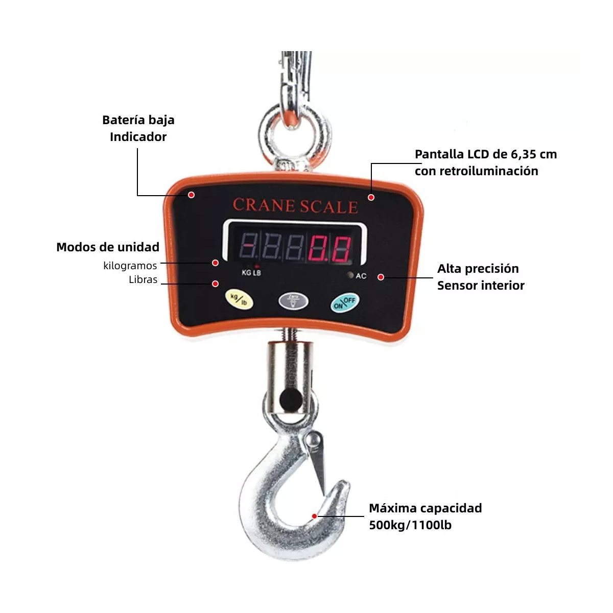 Báscula 500kg Colgante Comercial Digital Recargable