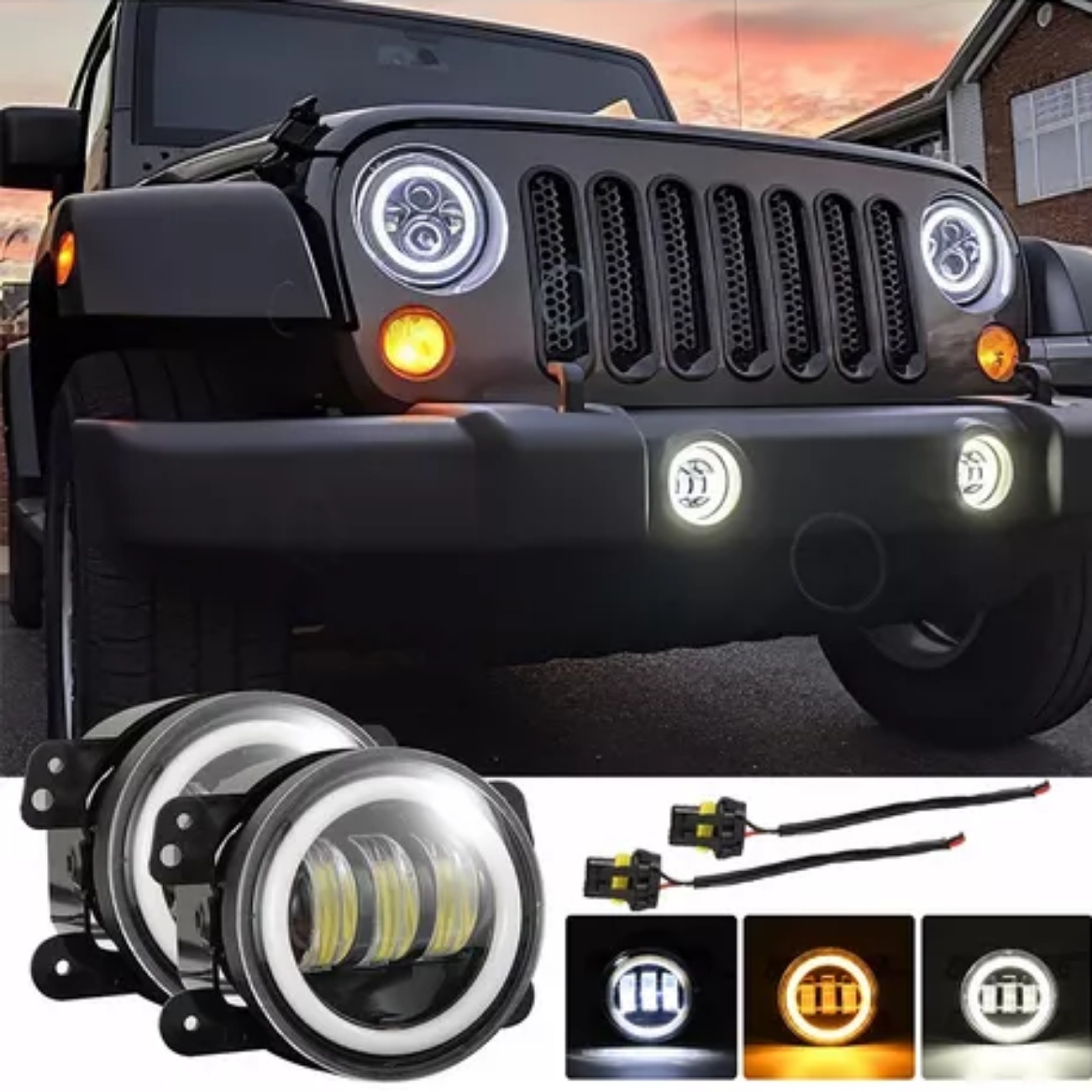 1 Par 4in Faros De Niebla Led Ojos Ángel Para Wrangler Jeep