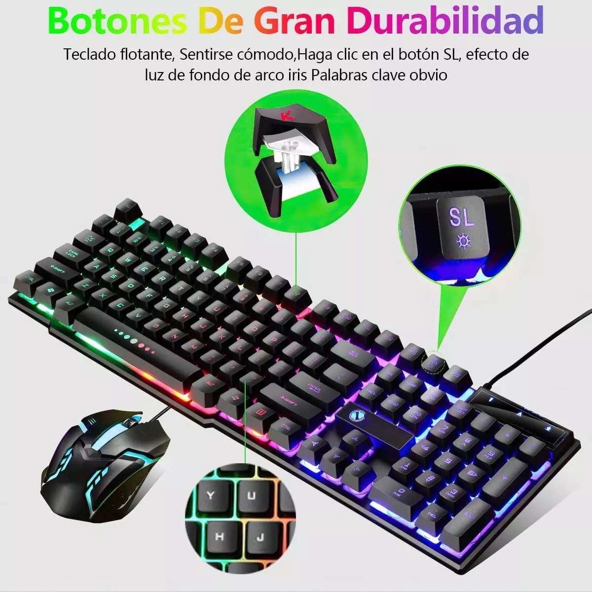 Kit Teclado Mouse Game Profesional Alfombrilla Negro c/Verde  Ratón Usb