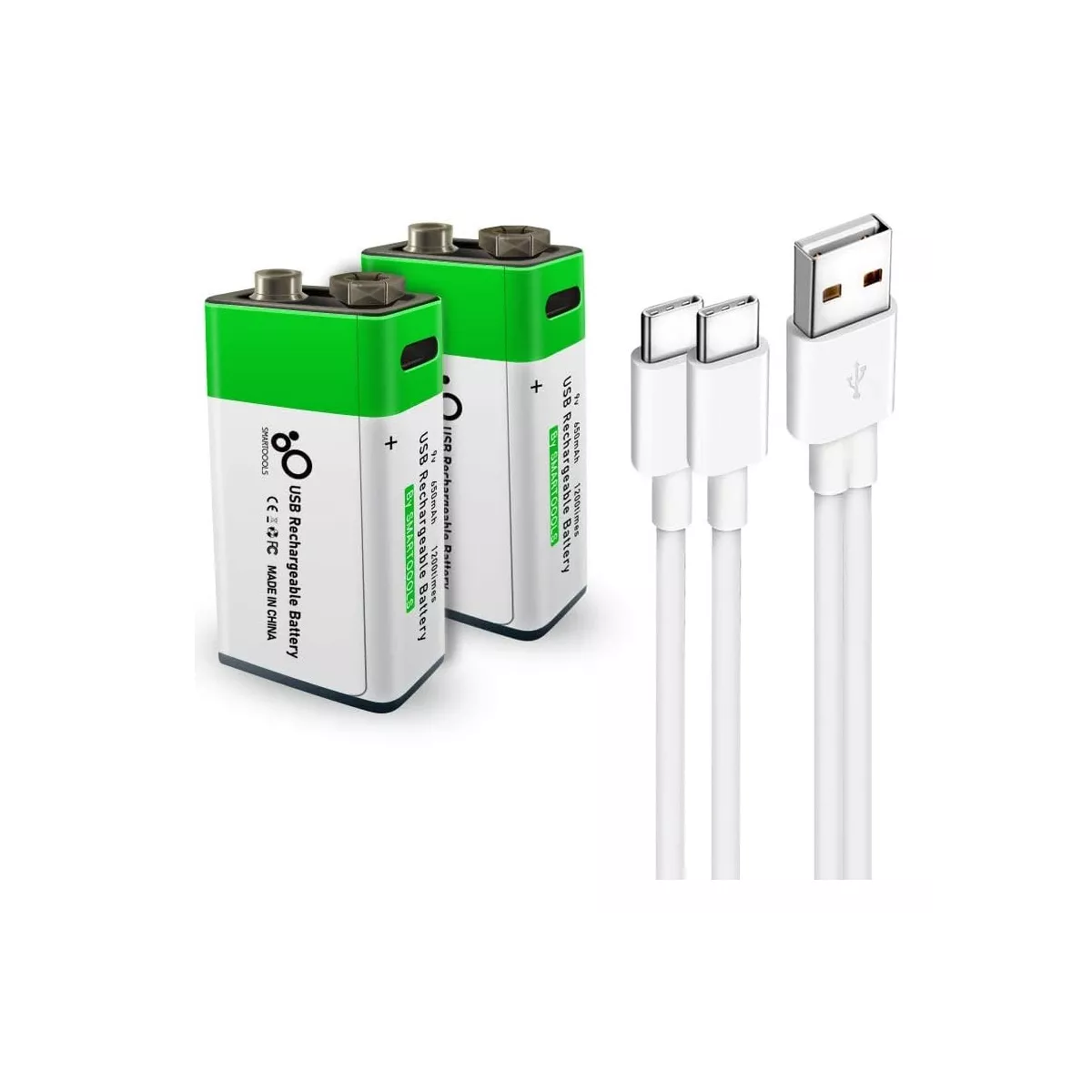 Par  Pilas 9v Recargables Usb C 2600mwh Cuadrada Carga Rapida