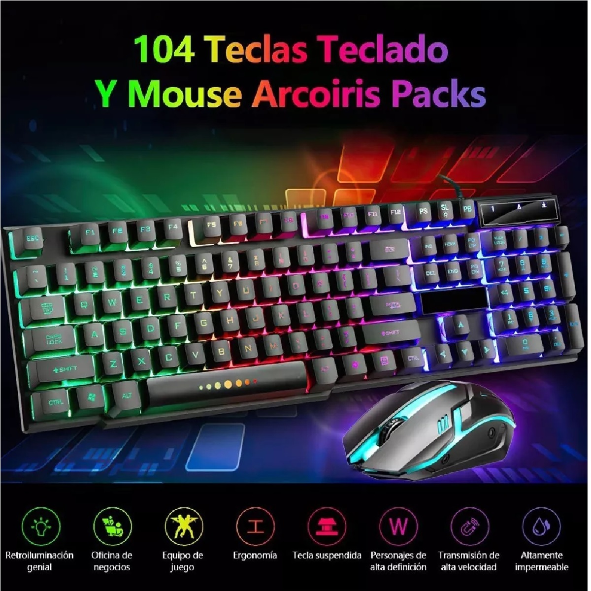 Kit Teclado Mouse Game Profesional Alfombrilla Negro c/Verde  Ratón Usb