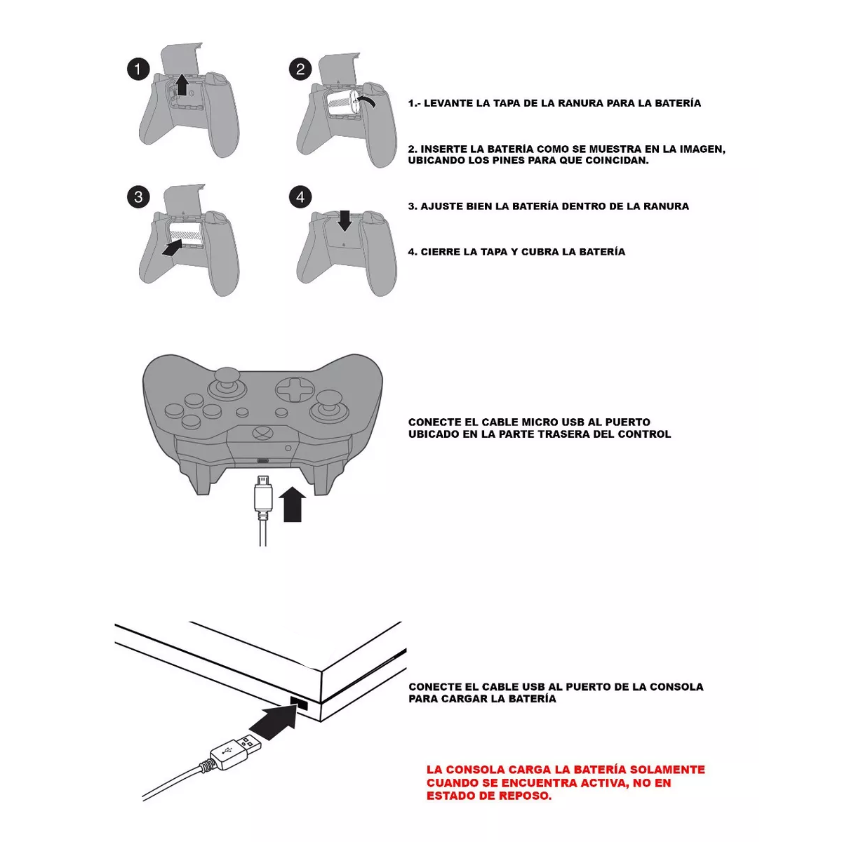 Pila Recarga Y Cable 2.7m Para Control Xbox One Y Modelo S