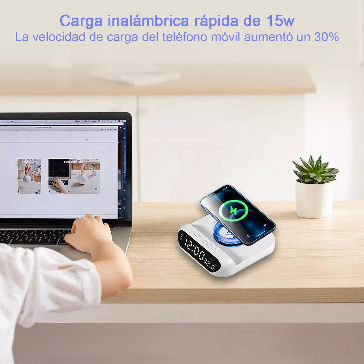 Reloj Despertador Digital 3 En 1 Inalámbrico De 15w