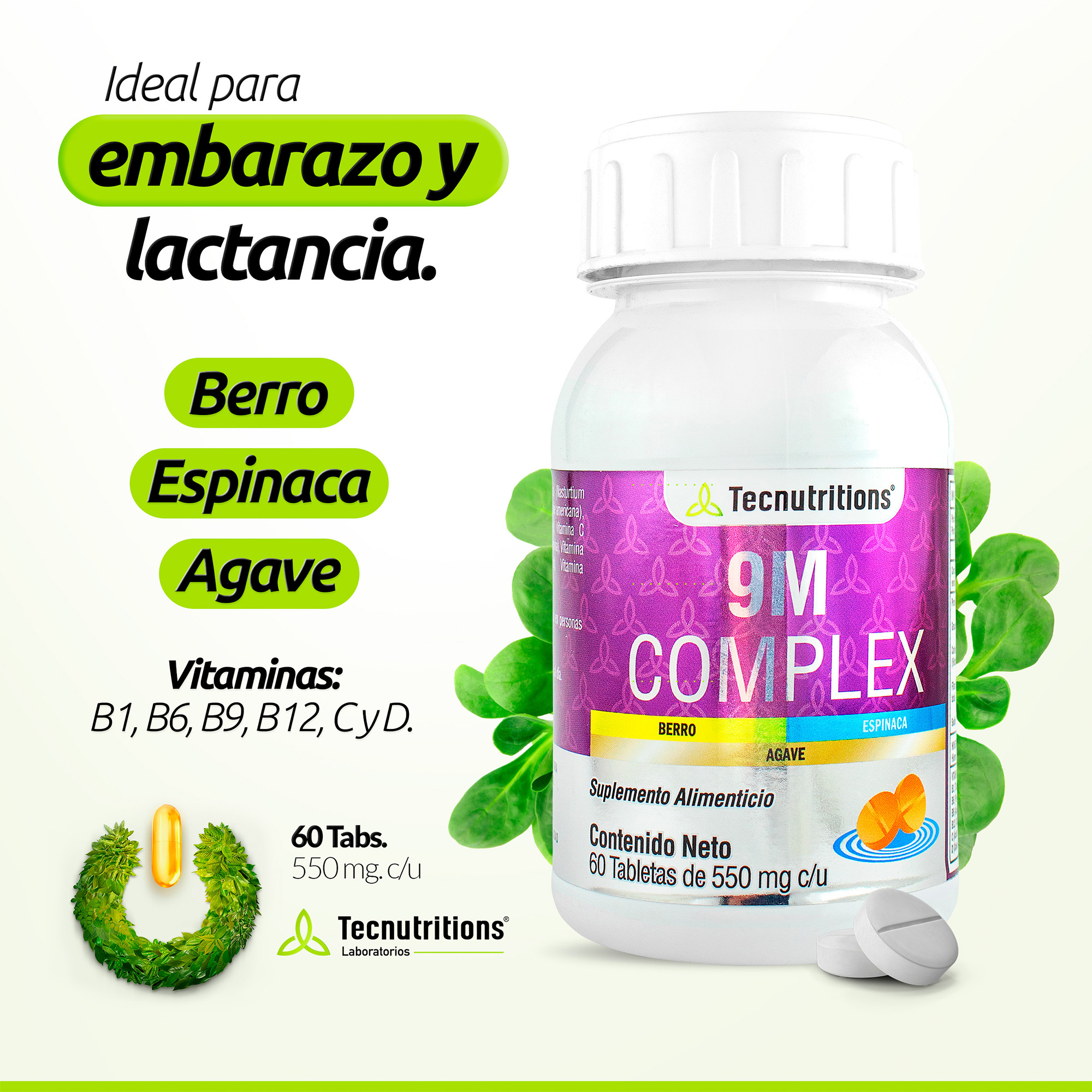 Suplemento Ácido Fólico 9m Complex Tecnutritions® Embarazo Lactancia