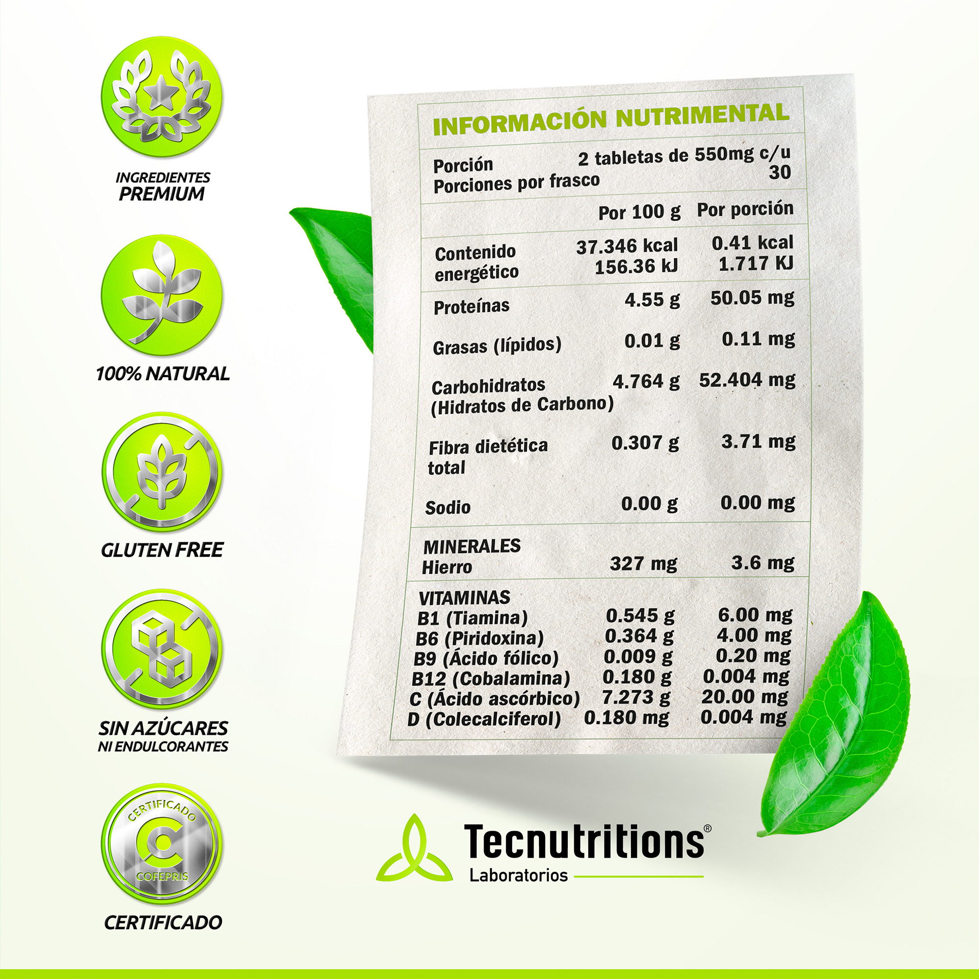 Suplemento Ácido Fólico 9m Complex Tecnutritions® Embarazo Lactancia