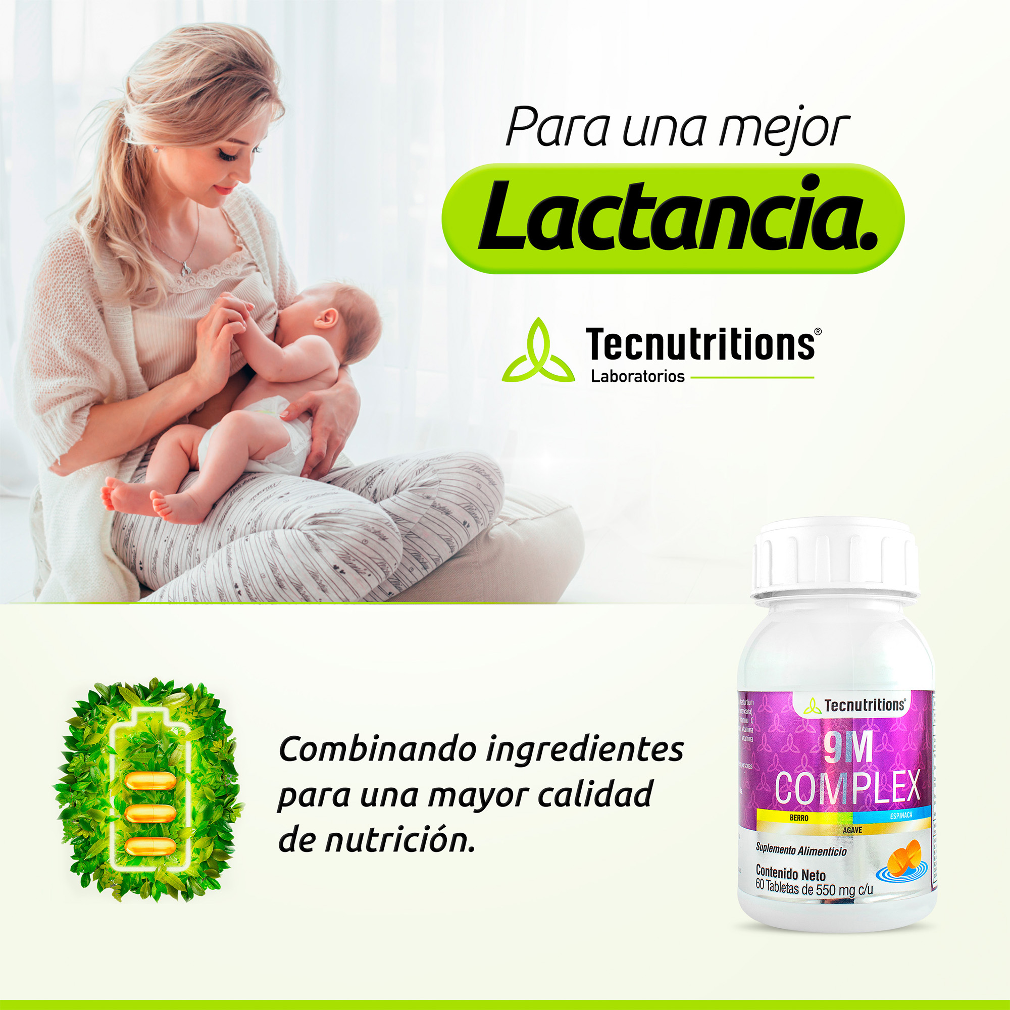Suplemento Ácido Fólico 9m Complex Tecnutritions® Embarazo Lactancia