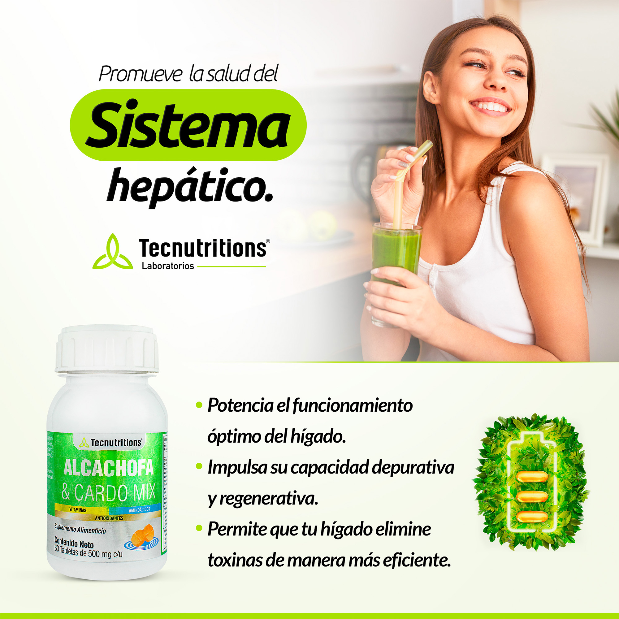 Suplemento Alcachofa Y Cardo Mix, Tecnutritions® Hígado Detox