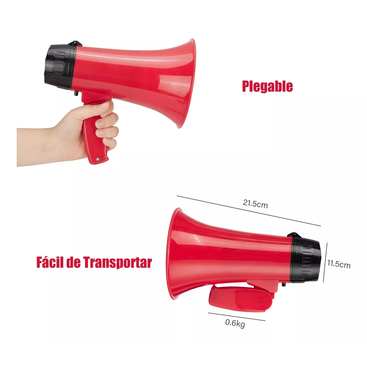 Megáfono Usb 25w Con Sirena Bluetooth Y Grabador Recargable Rojo