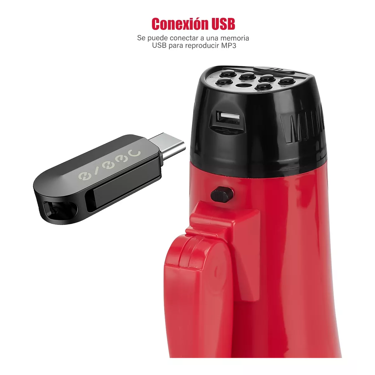 Megáfono Usb 25w Con Sirena Bluetooth Y Grabador Recargable Rojo