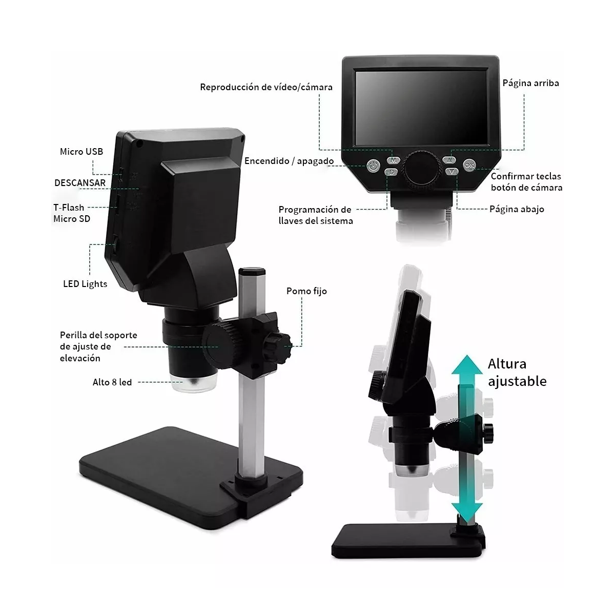 Microscopio Electrónico Académico Con Pantalla Lcd Hd 4.3